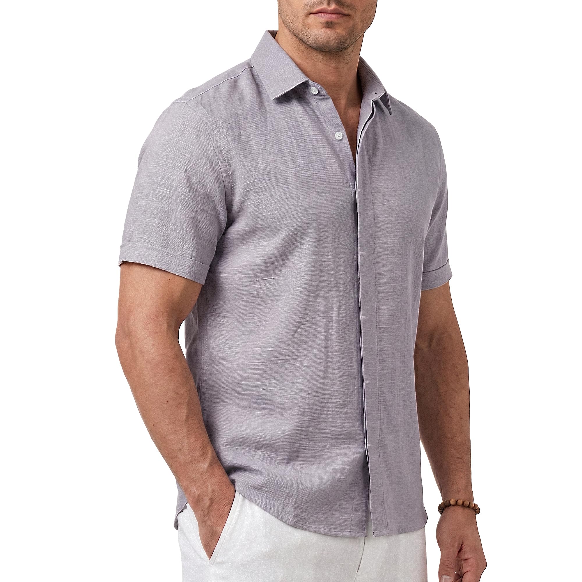Cotton King Mens Linen Shirts Short Sleeve Casual Button Down Shirt Lightweight Beach Summer Vacation Shirt for Men