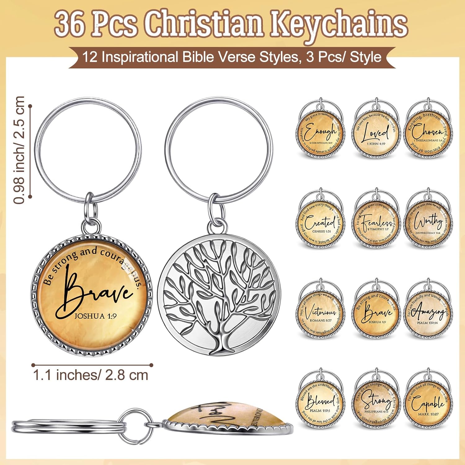 36 Pcs Christian Keychains Mini Bible Verse Keyring with Scripture Religious Church Gift for Women Men Easter Holiday Gifts (Wood) - Image 2