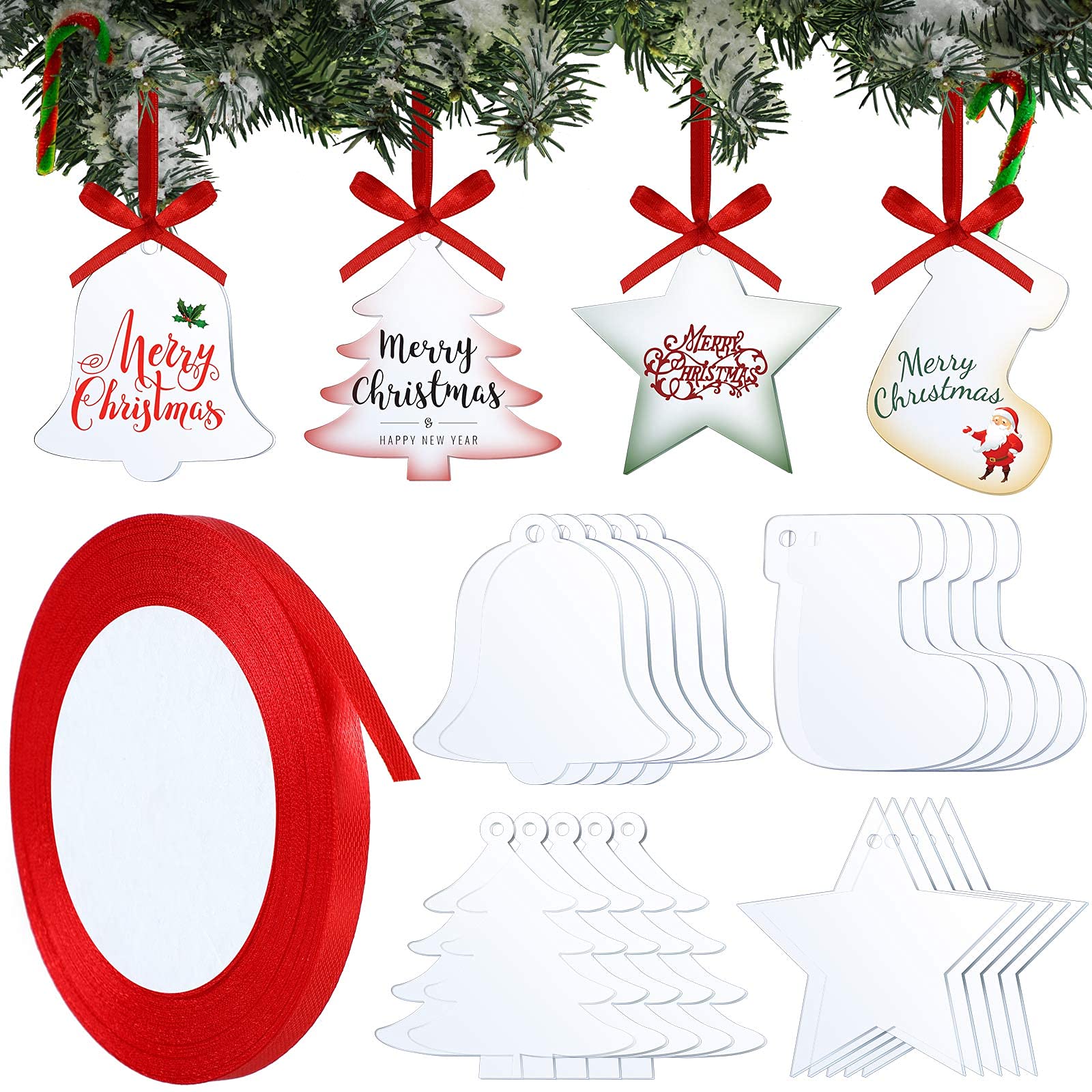 Amazon.com: 3 Inch Clear Acrylic Christmas Ornaments Star Christmas  Stockings Bell Tree Shape Acrylic Ornaments Christmas Acrylic Hanging Decor  with Ribbon for Christmas Tree Decoration Supplies (20) : Home & Kitchen
