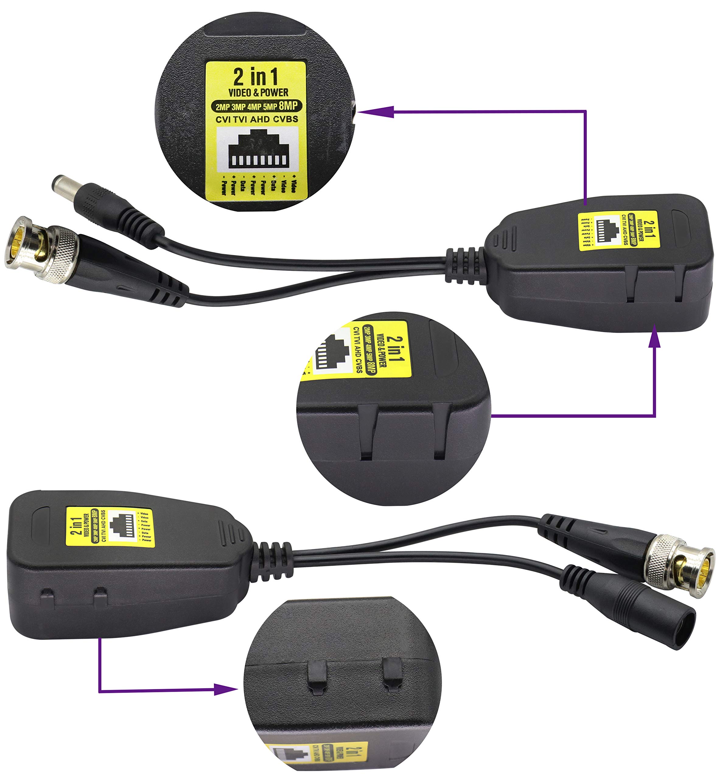 Power Video DC BNC a Cat5 RJ45 ricetrasmettitore di rete HDCVI/TVI/AHD/CVBS, con connettore CC, per sistemi di monitoraggio DVR di sicurezza 720P 960P 1080P 3MP 4MP 5MP 8MP CCTV DVR (18 cm/4