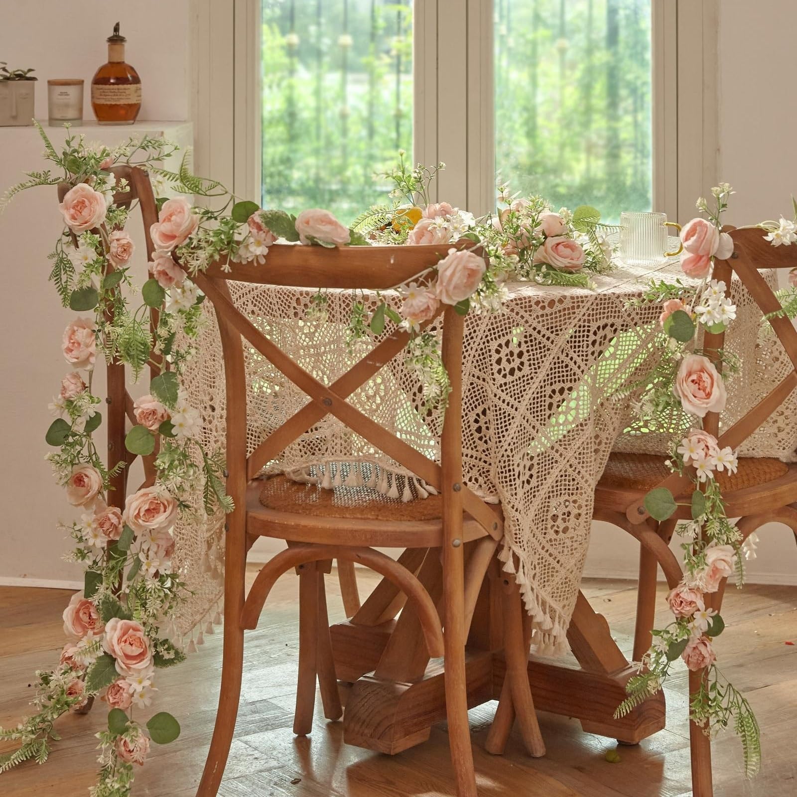 Blumengirlande 1,7 m Lange Seiden-Rosen-Pfingstrosen-Girlande, künstliche Blumen, Eukalyptusblätter, Ranken, Pflanzen for Hochzeitsbögen, Türen, Tischdekoration(1pc Luxury pink)