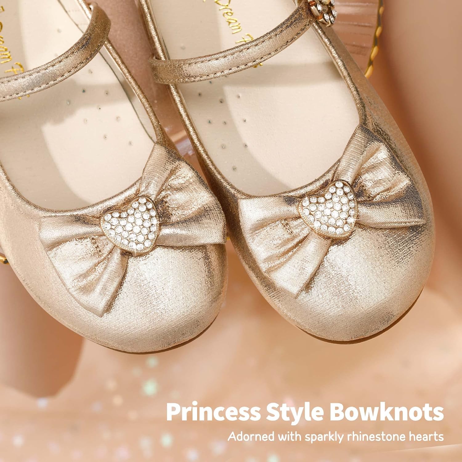 DREAM PAIRS Girls Mary Jane Dress Shoes for Toddler Heart Rhinestone Front Bow Ballerina Flat (Toddler/Little Kid)