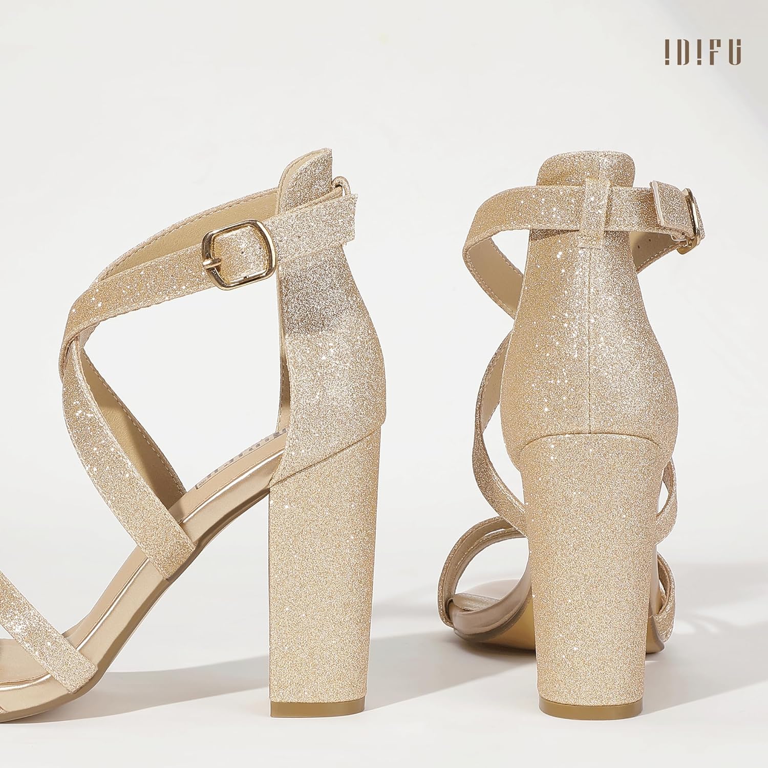 IDIFU Women's Chunky High Heel Sandal Strappy Open Toe Ankle Strap Dress Shoes for Women Bridesmaid Ladies in Wedding Bridal Evening Homecoming Prom - Image 6