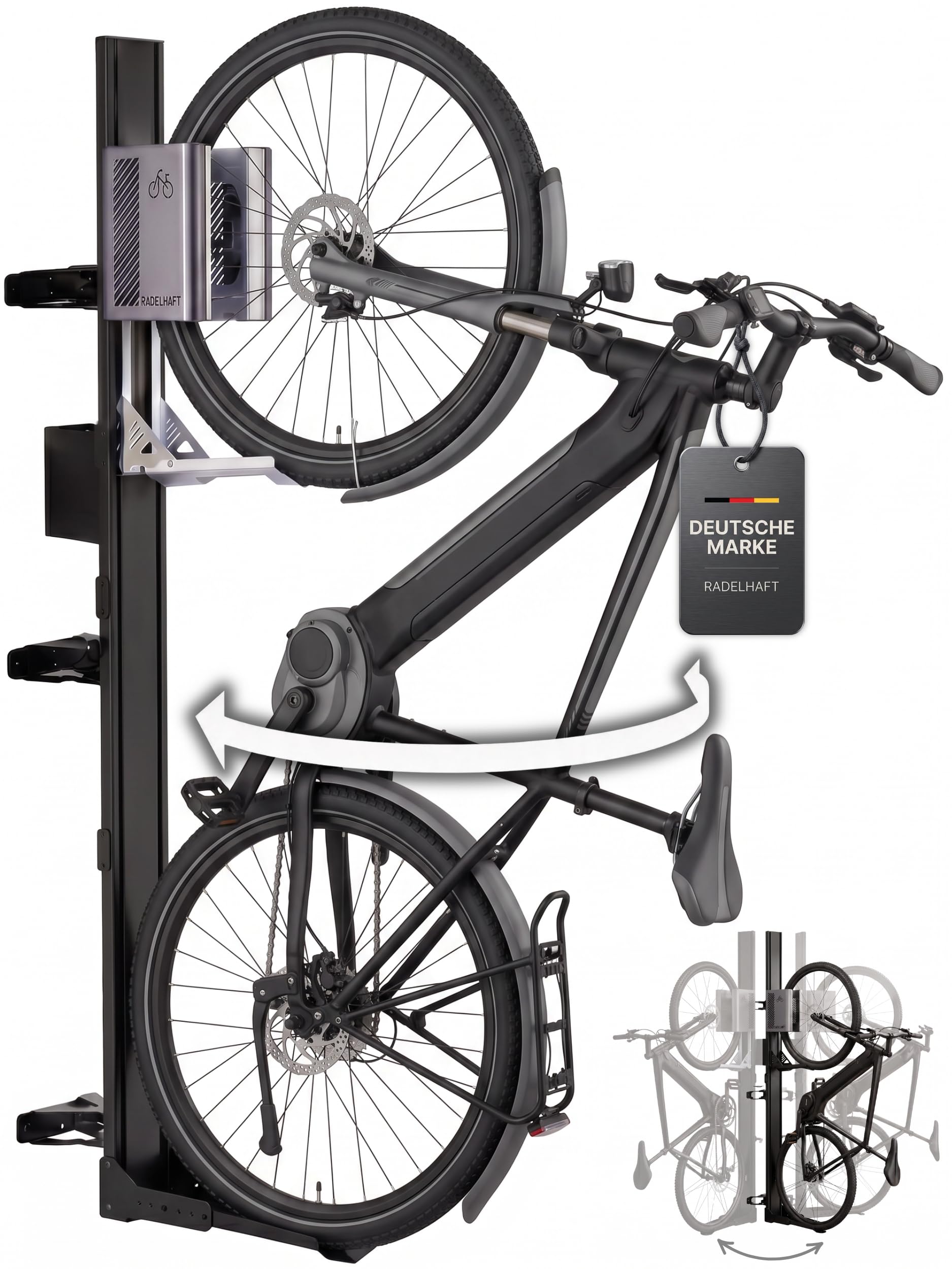Elevador de bicicleta orientable – Soporte vertical para bicicleta eléctrica de hasta 32 kg – Soporte de pared para bicicleta sin levantar pesados – Ahorra espacio para garaje – para todos los tipos