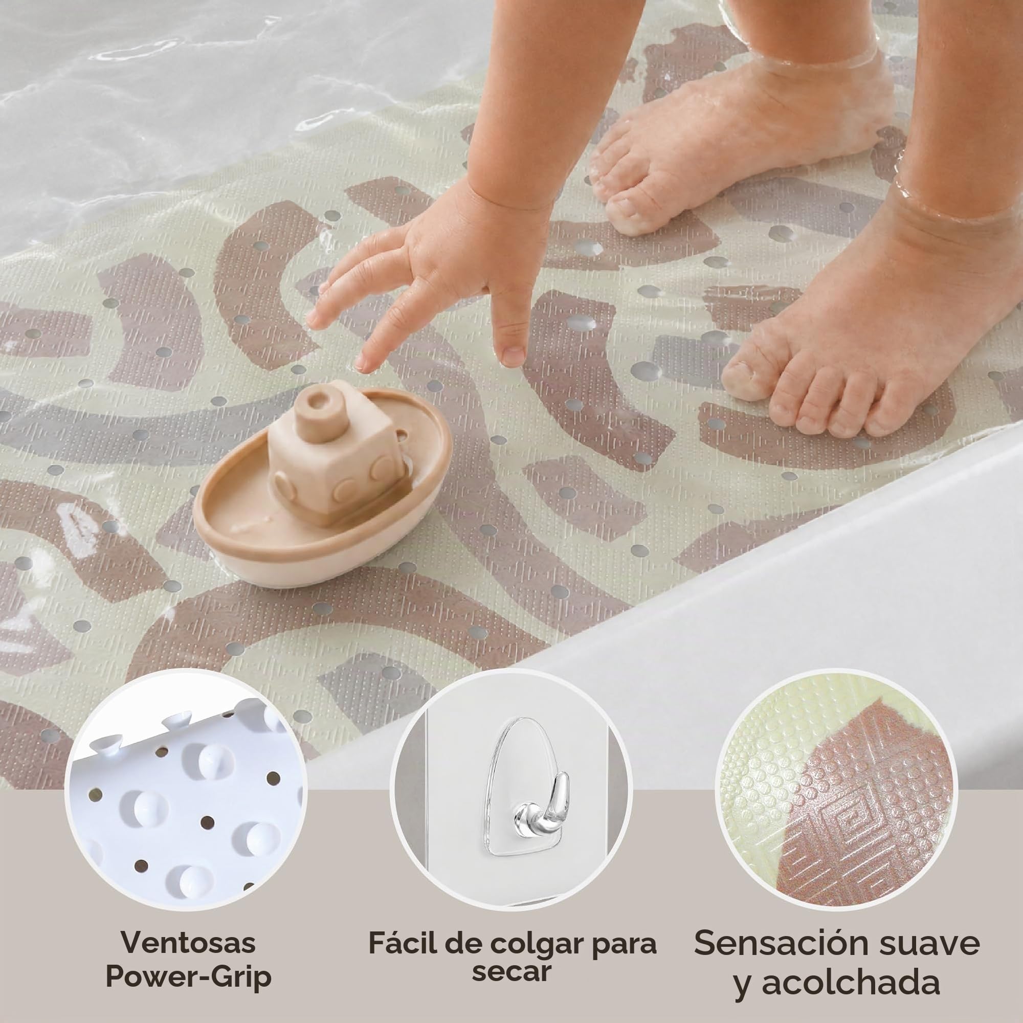 Hakuna Matte Bathtub Mat Gentle Arcs 100 x 40 cm Alfombrilla de baño antideslizante para niños, incluye gancho, antideslizante, sin BPA