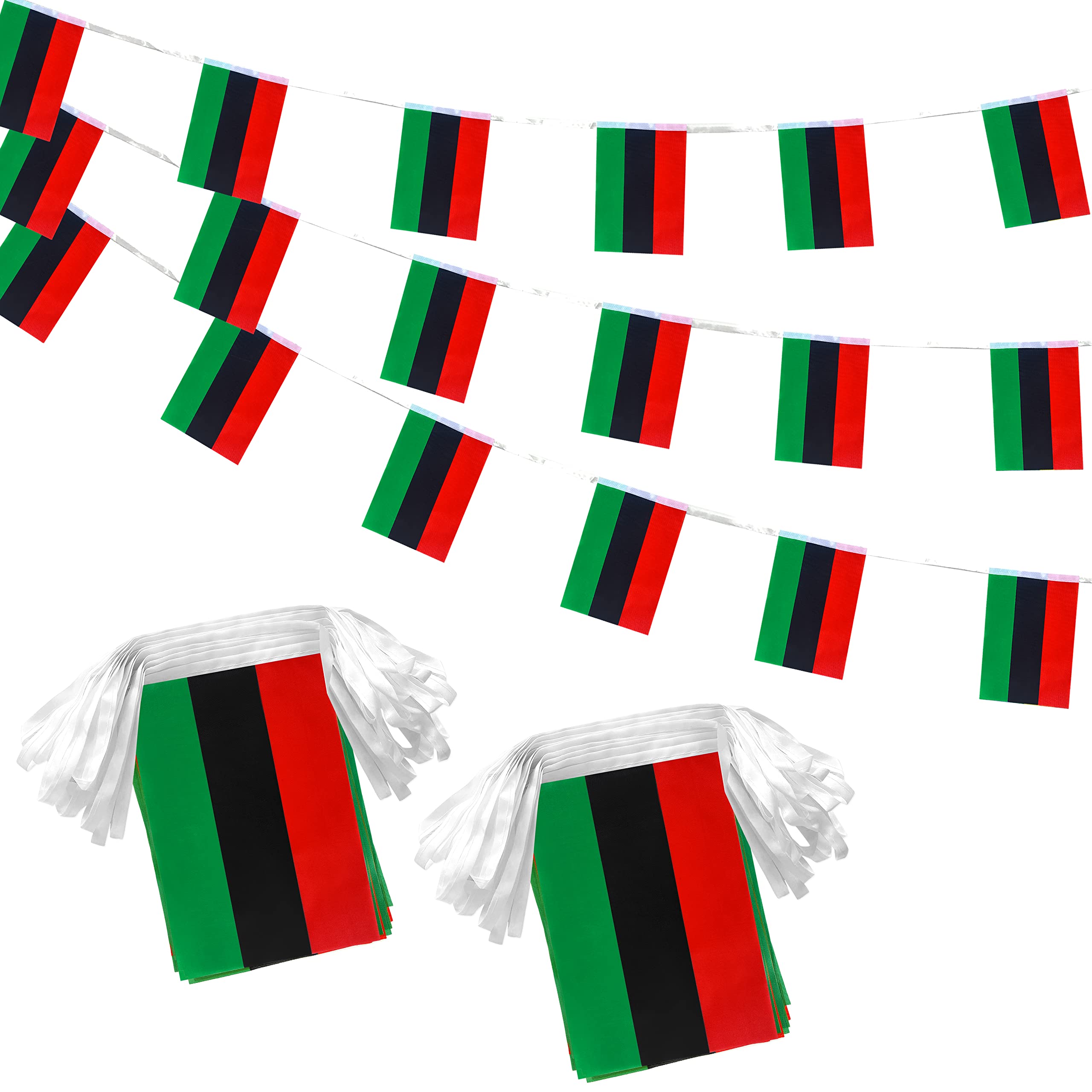 2 String Afro African American Flag Banner Pan African Bunting Flags,100 Feet 76 Flags
