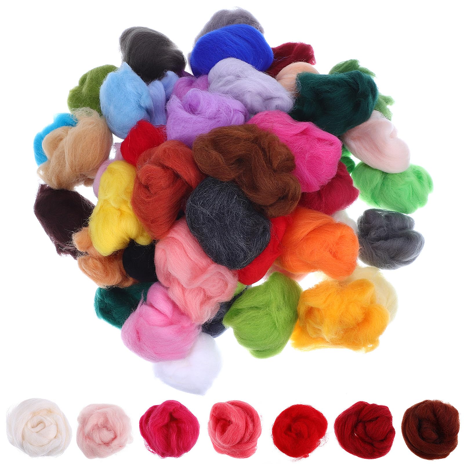 VILLCASE 50 Colors Needle Felting Wool, Multi Colors Wool Yarn for DIY Craft, Fiber Wool for Felting, Wool Roving Yarn Wool Felting Supplies DIY Materials, 3g/Color