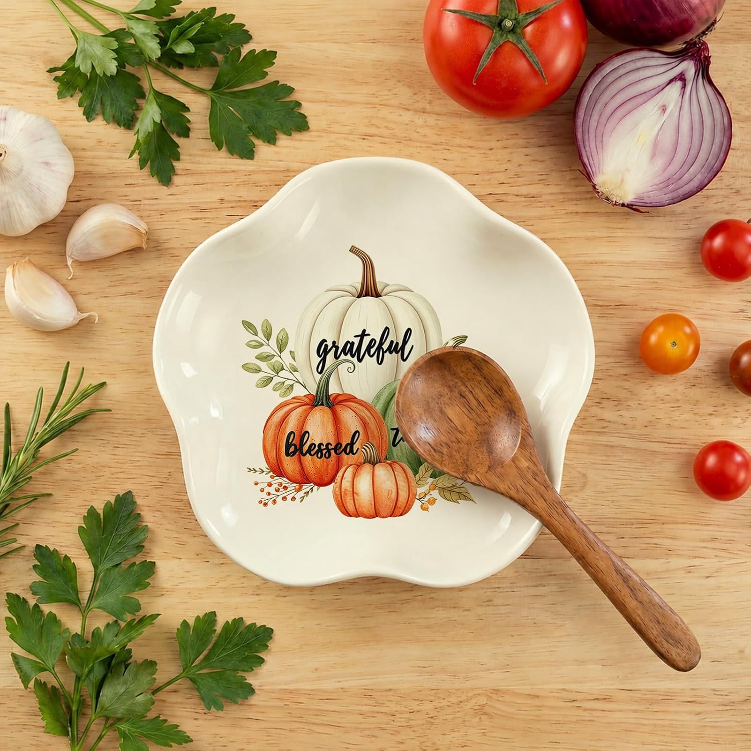 Ceramic Spoon Rest for Stove Countertop 5.3 Inch, Fall Punmpkin