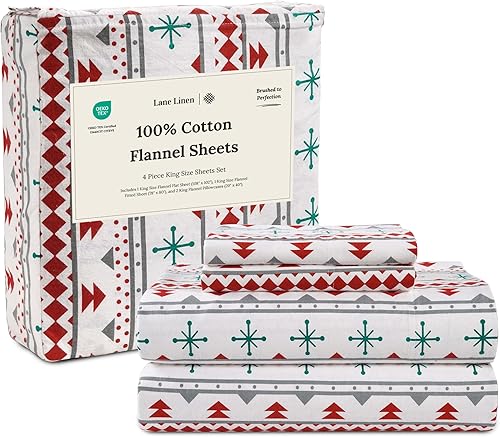 Miniatura 113 de LANE LINEN Sábanas de franela de algodón tamaño King, cepilladas para mayor suavidad, juego de sábanas ligeras tamaño King 100% algodón, sábanas