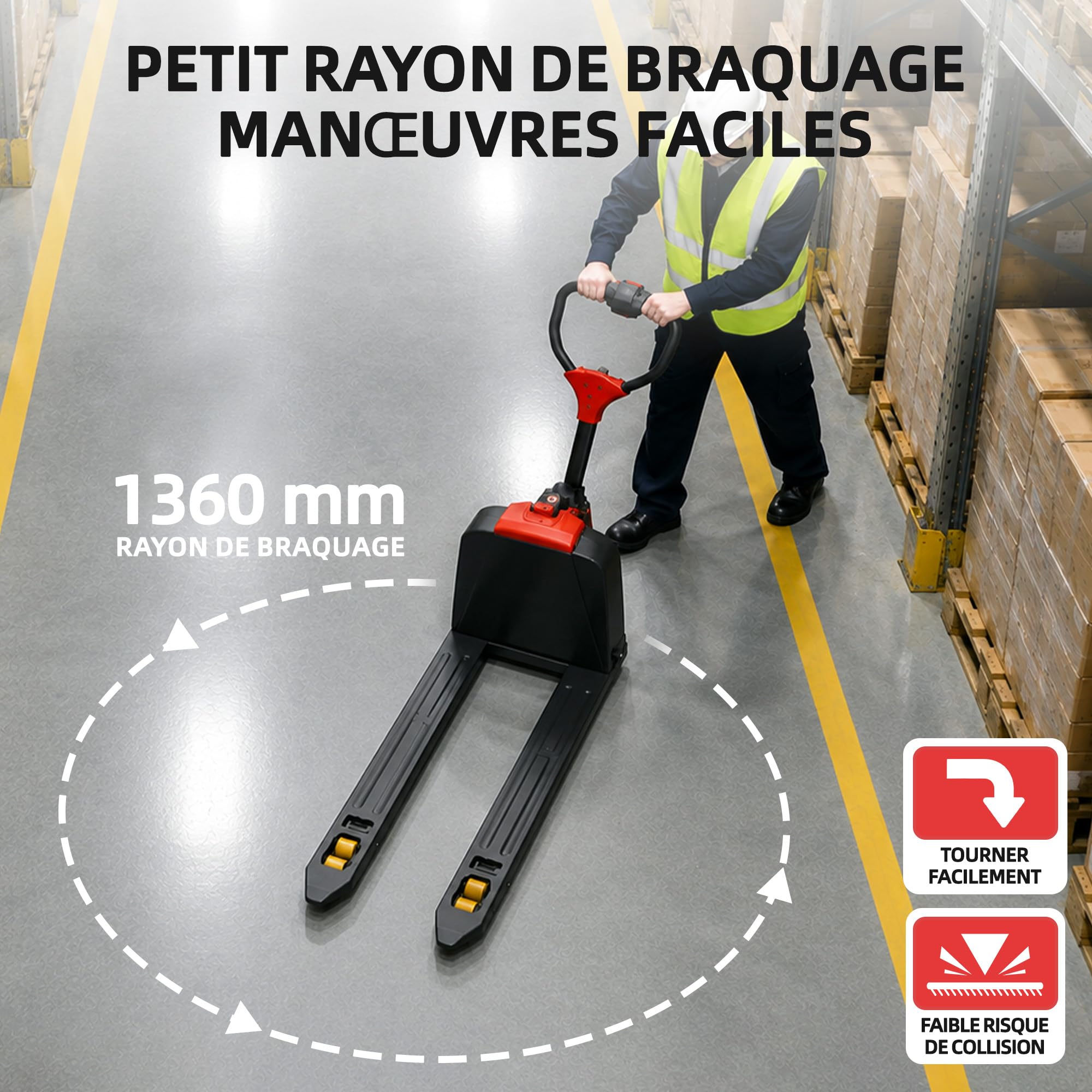 F4W20R Transpalette électrique 1 500 kg, Roues stabilisatrices