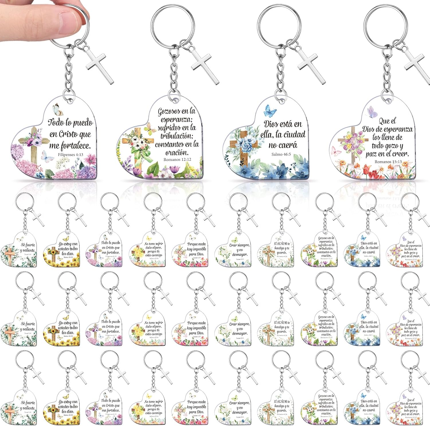 Sureio Valentine Christian Keychain Gift Bulk Religious Cross Bible Verse Acrylic Keychains for Church Member Teacher Student