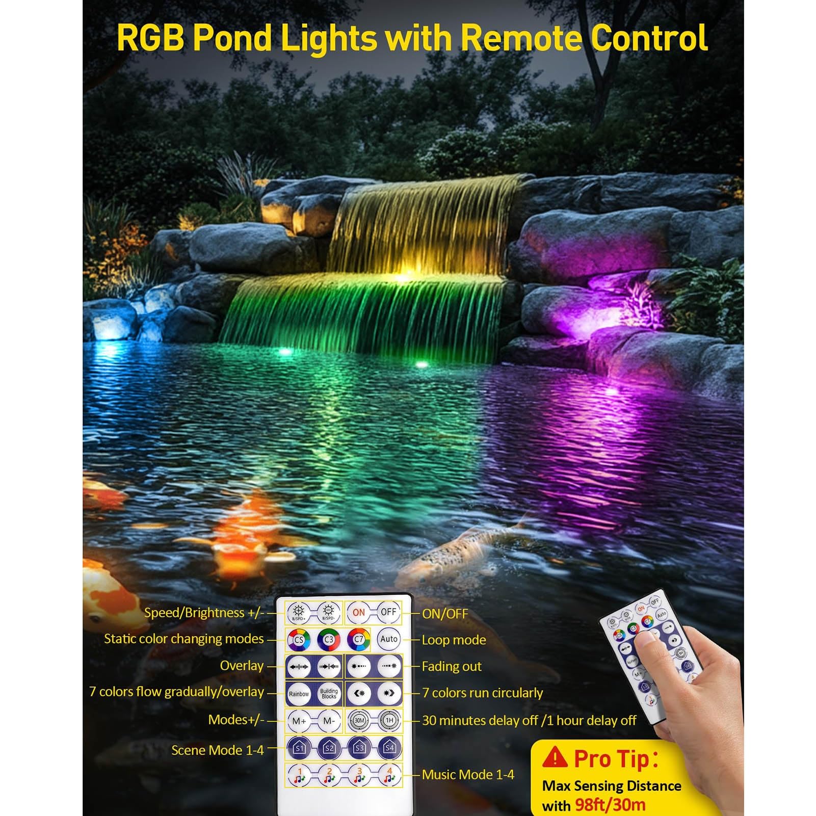 Luces RGB For Estanque Con Temporizador, Luces LED Subacuáticas Regulables For Fuente, IP68 A Prueba De Agua For Exteriores, Paisajes, Peceras, Estanques, Fuentes, Cascadas, Jardines Y Césped, 5 Luces