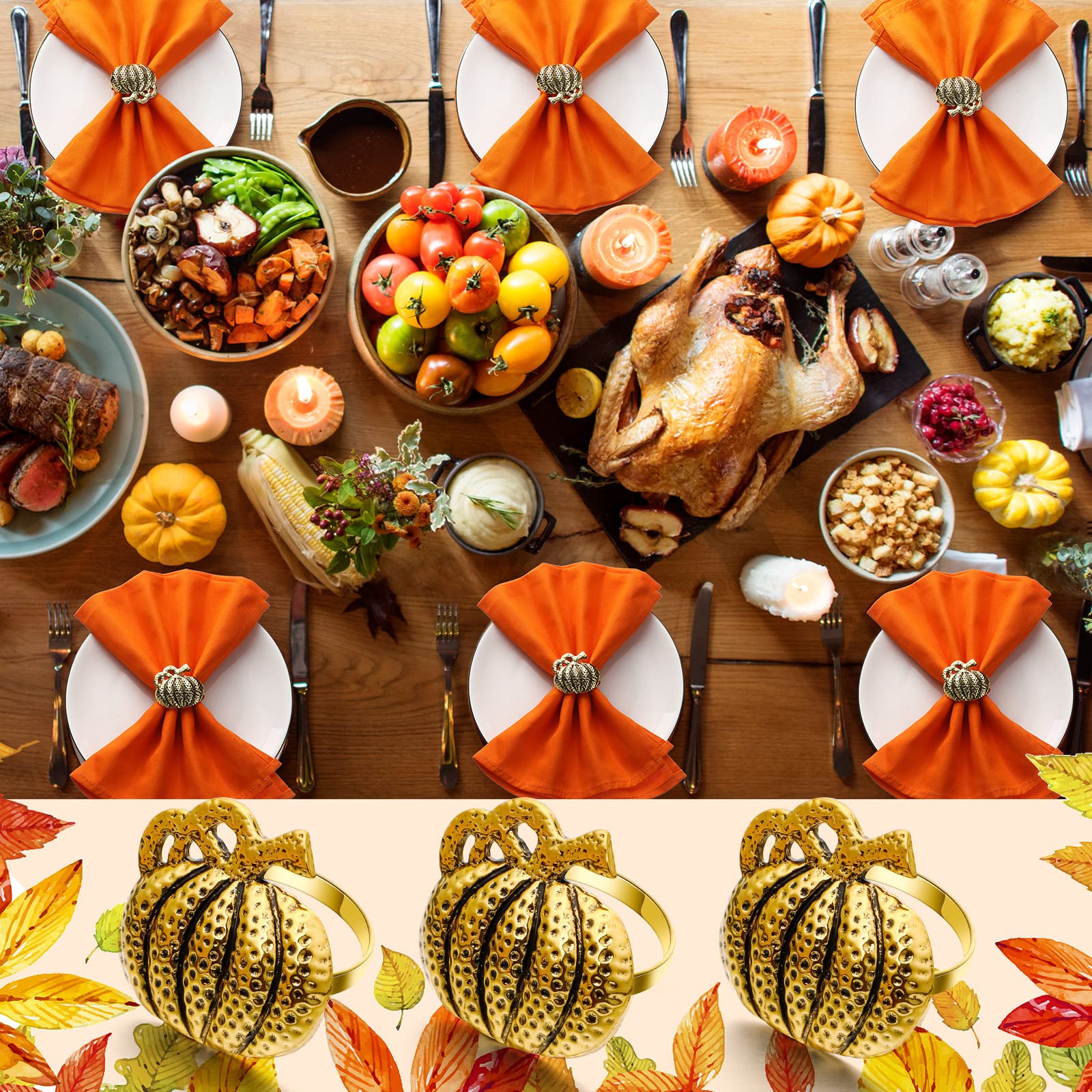 20 Stück Thanksgiving Fall Serviettenringe Rustikale Kürbis Serviettenhalter Metall Kürbis Esstische Ringe für Party Dekoration Tischdekoration Tischdekoration Familientreffen Antik Gold