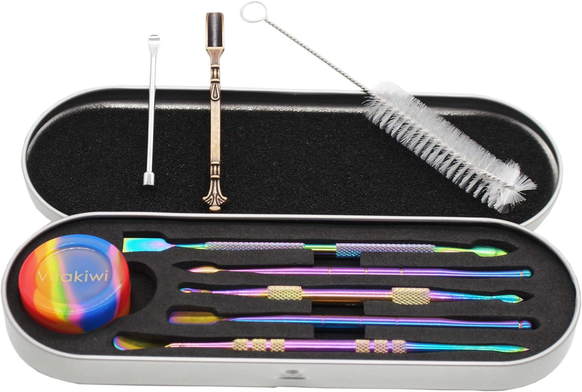 Vitakiwi Wax Carving Rainbow Tool Set with 5ml Silicone Container and Ｍetal Carrying Case