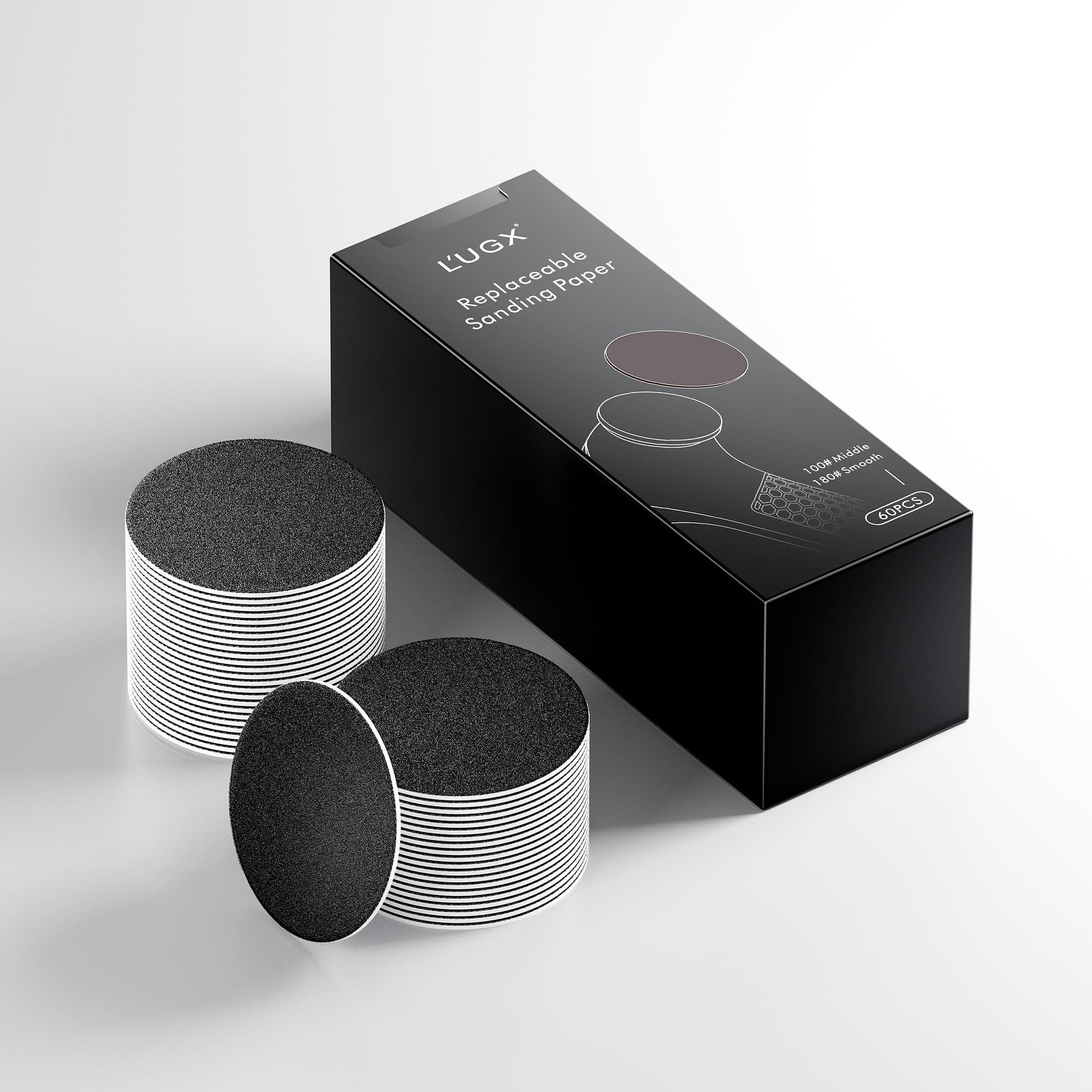 L'UGX 電動フット角質除去器用研磨ディスク 60枚セット – 100グリット 30枚、180グリット 30枚