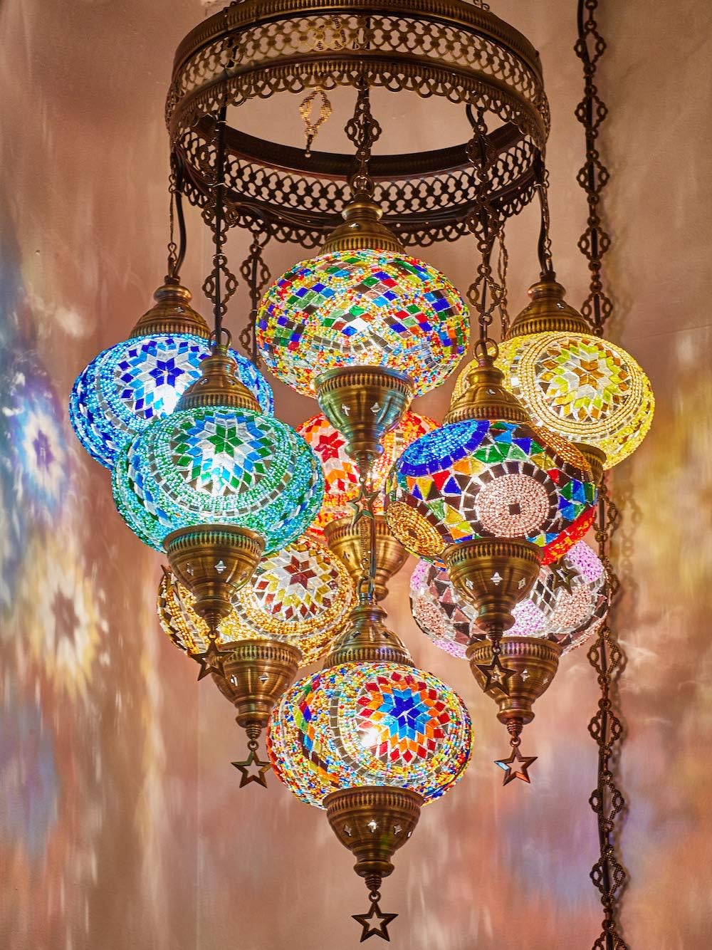 Customizable DEMMEX 5 Globe Turkish Moroccan Chandelier