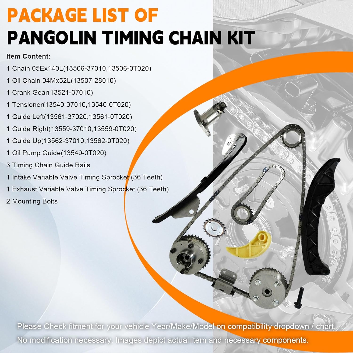 PANGOLIN Timing Chain Kit VVT Gear Sprocket Kit Compatible with Toyo-ta Corolla 2009-2015 Prius Matrix Scion XD Pontiac Vibe 1.8L 1ZR 2ZR Engine, Replacement OE 13050-0T010, 13050-0T021, 130700Y020
