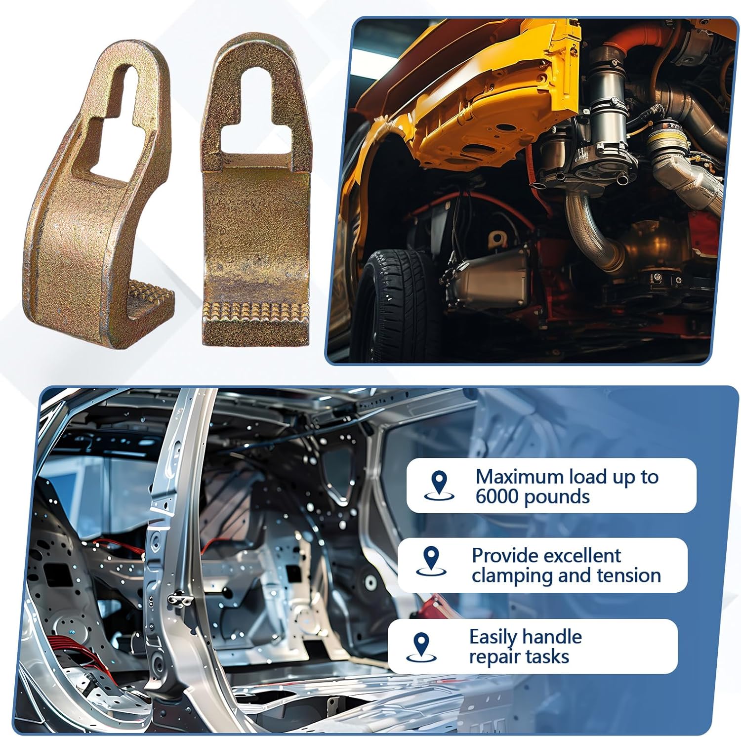 2 Pcs 3-Ton Sill Hook Dent Puller Clamp Frame Puller with Serrated Teeth Dent Remover Tool for Car Body Repair Tool Kit, G Style