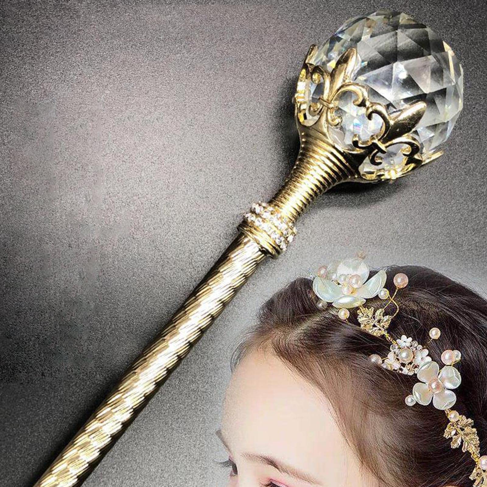 Set di 3 bacchette da regina scettro con sfera di cristallo, per feste in costume, colore: oro