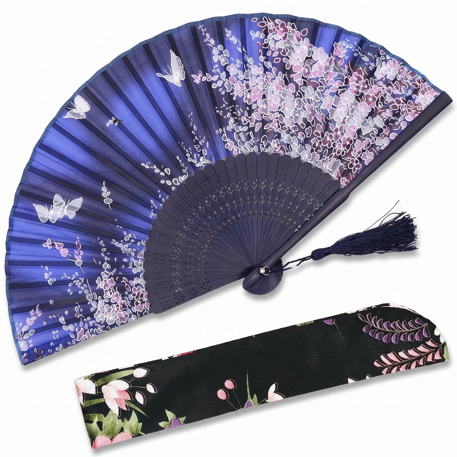 Omytea Women's Wzs-1 "Sakura Chinese/Japanese Hand Held Silk Folding Fans With Bamboo Frame - With A Fabric Sleeve For Protection (Wzs-1)