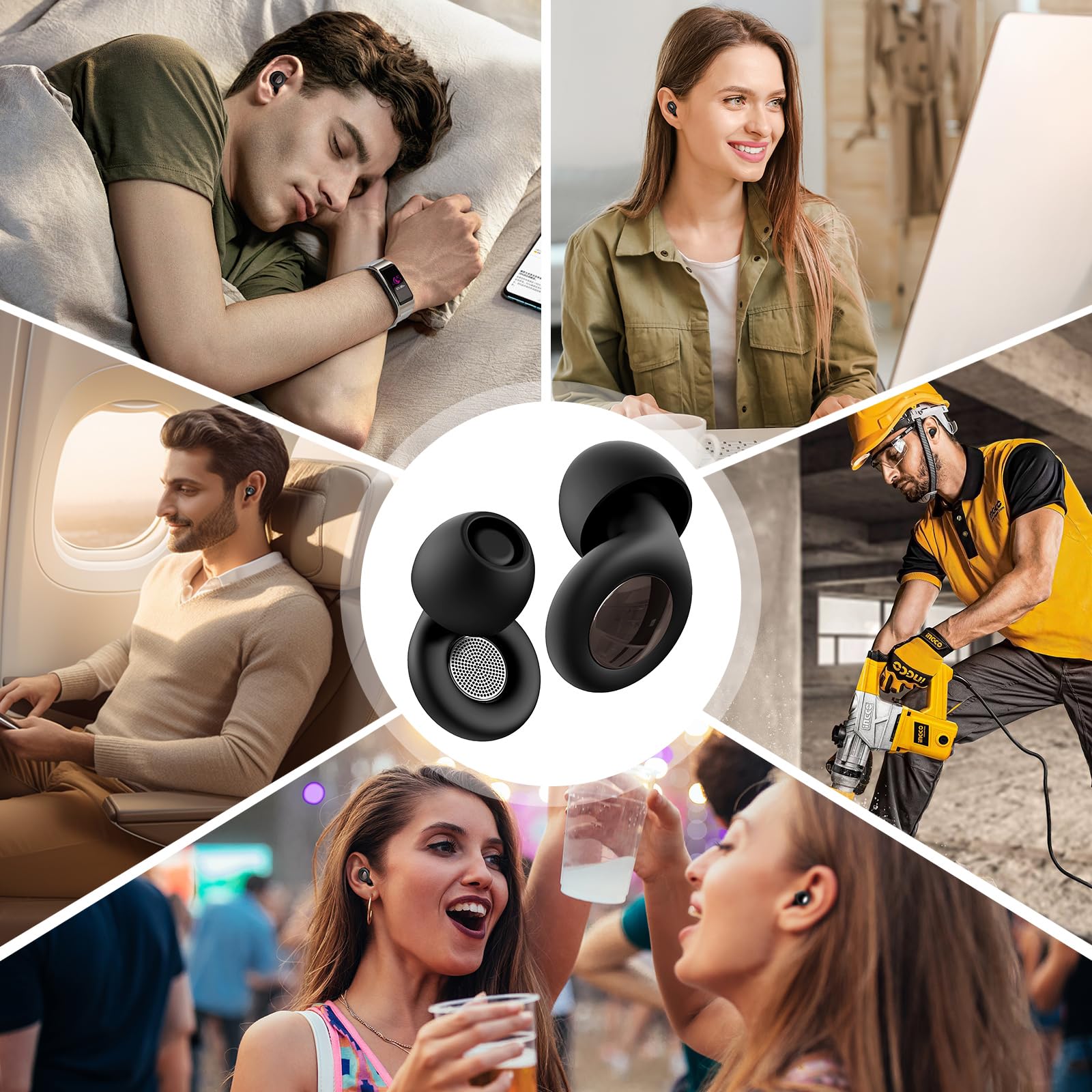 Tapones para los oídos para dormir con cancelación de ruido, tapones reutilizables de silicona suave para dormir, conciertos, trabajo, viajes, protección auditiva -reducción de 30 dB, incluye estuche