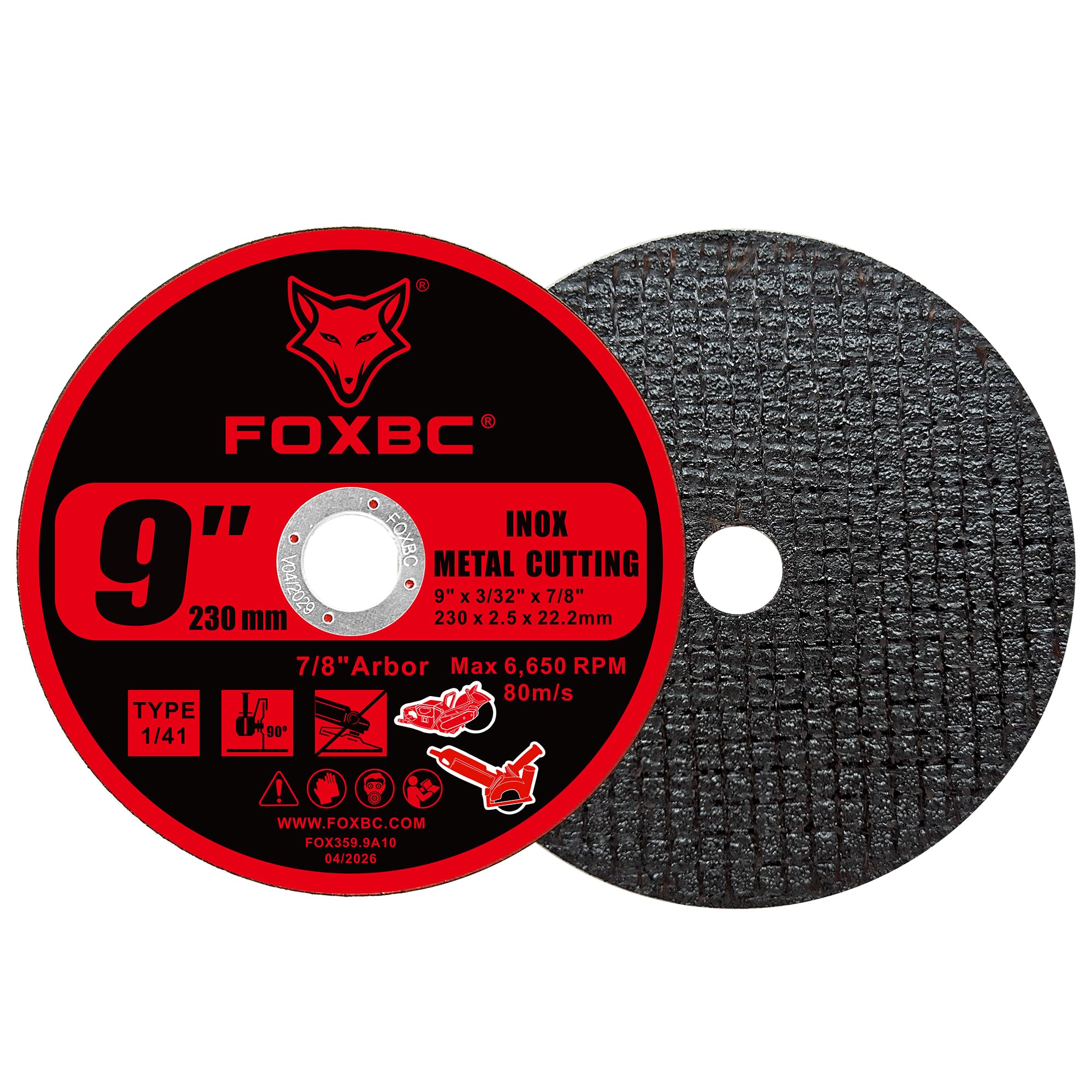 FOXBC Discos de rueda de corte de metal de 9 pulgadas, 9 x 0.08 x 0.86 | Corte de metal abrasivo de acero inoxidable para amoladoras angulares
