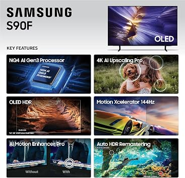 Samsung 42-Inch Class OLED S90F 4K Smart TV (2025 Model) NQ4 AI Gen3 Processor Upscaling Pro HDR +, Motion Xcelerator 144Hz, Vision Alexa Built-in
