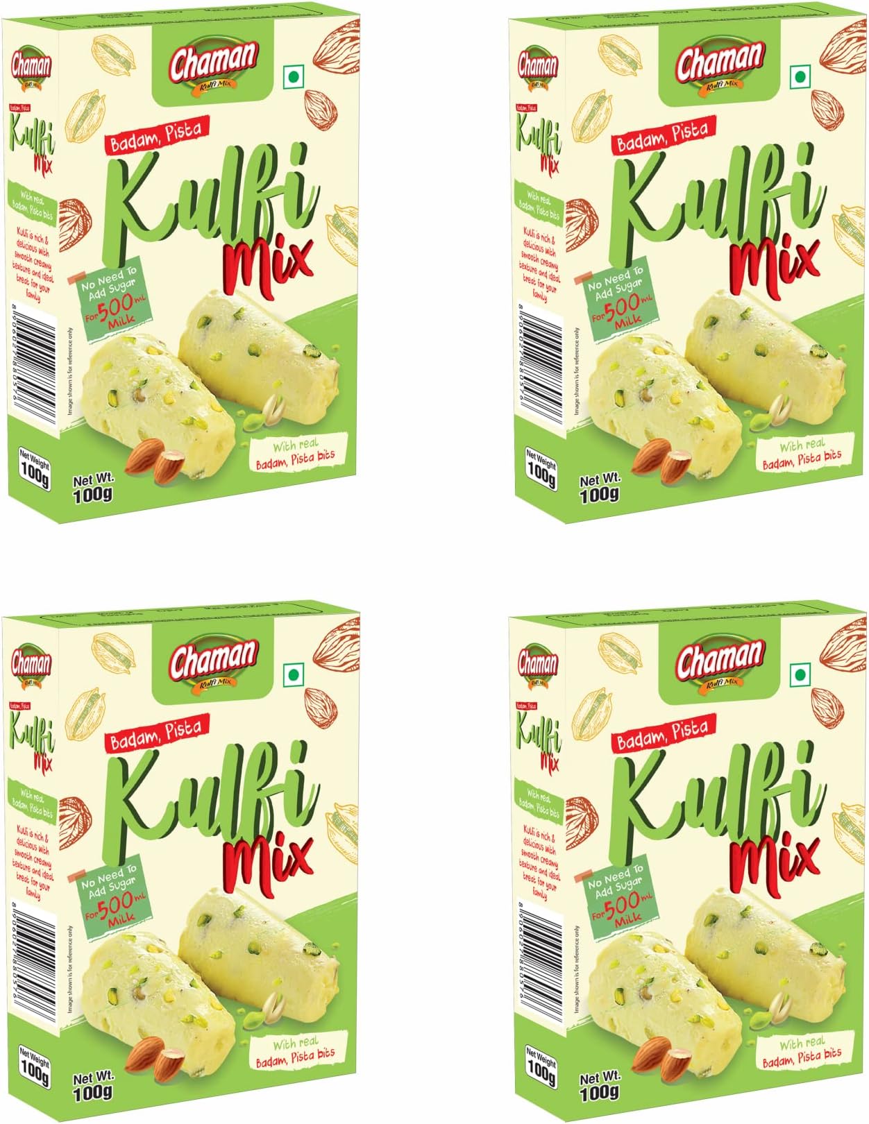 Chaman Kulfi Powder Mix 100g Pack of 4 Instant Badam Pista Kulfi Mix Ready to Make Ice Cream Just Add Milk Traditional Indian Dessert