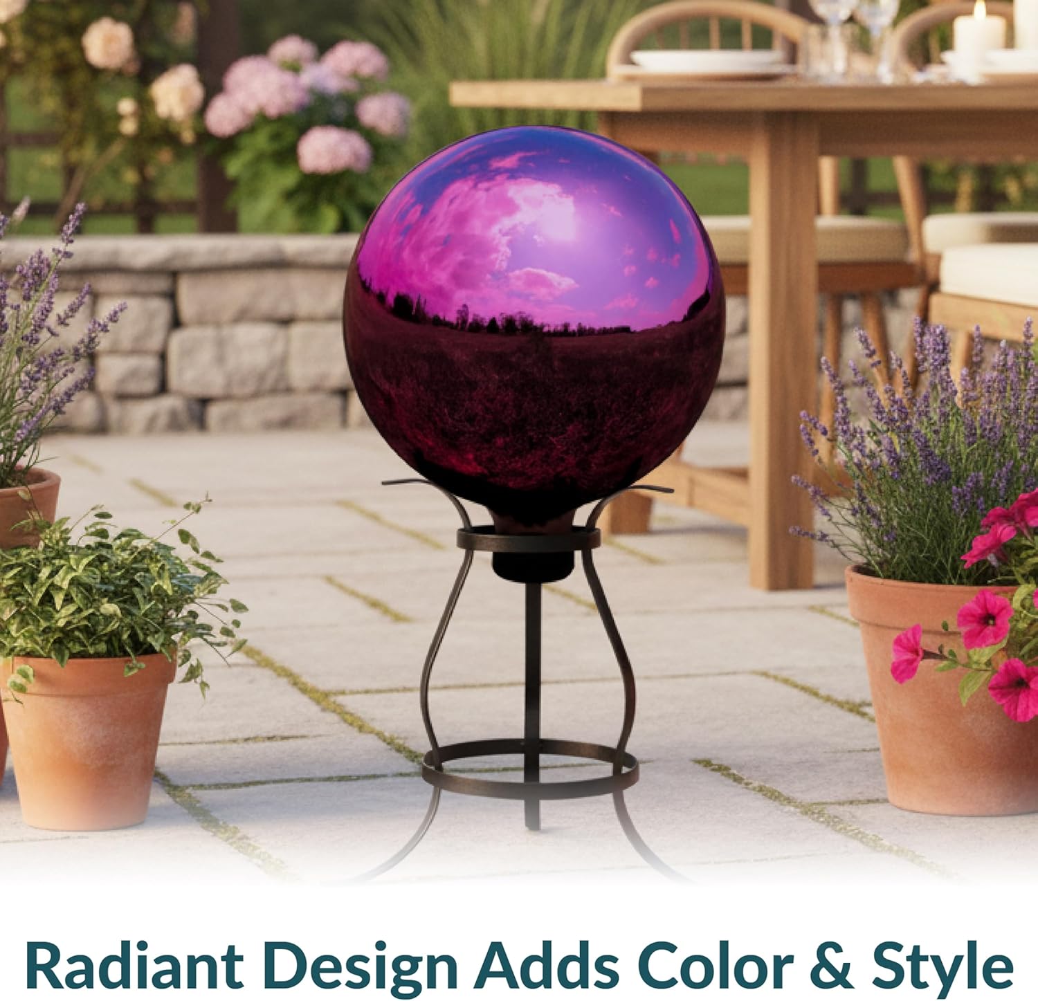 Sunnydaze 10-Inch Glass Gazing Ball for Garden Enthusiasts - Outdoor Gazing Globe for Outside Yard Decor - Merlot - Stainless Steel Finish