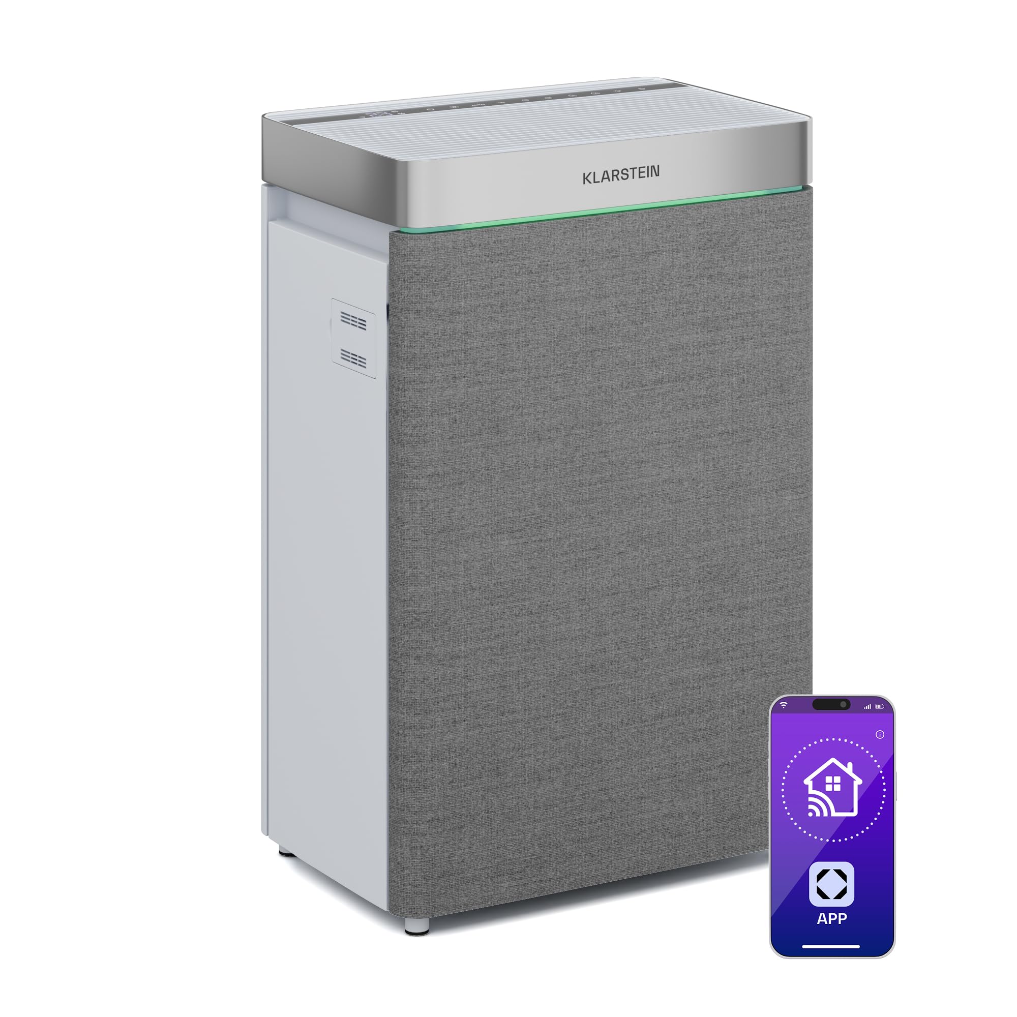 Klarstein AireLux Purificador de Aire con Filtro HEPA – Filtro de Carbón Activado, CADR 400 m³/h, Control WiFi, Silencioso, UV-C, Para Habitaciones Hasta 60 m², Depósito 6.2L
