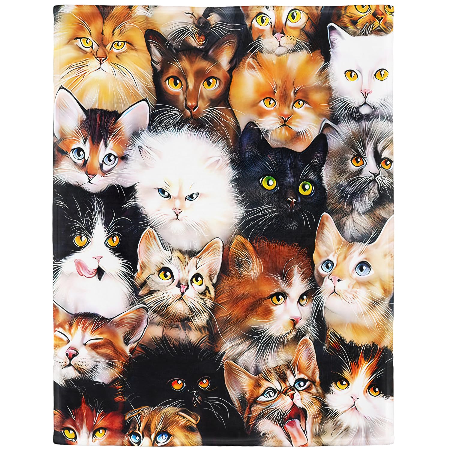 Yisumei Color 2 80X120 Cm Blanket Comfort Warmth Soft Cozy Easy Care Machine Wash Cute Cats Breed Collage Pet,Colorful
