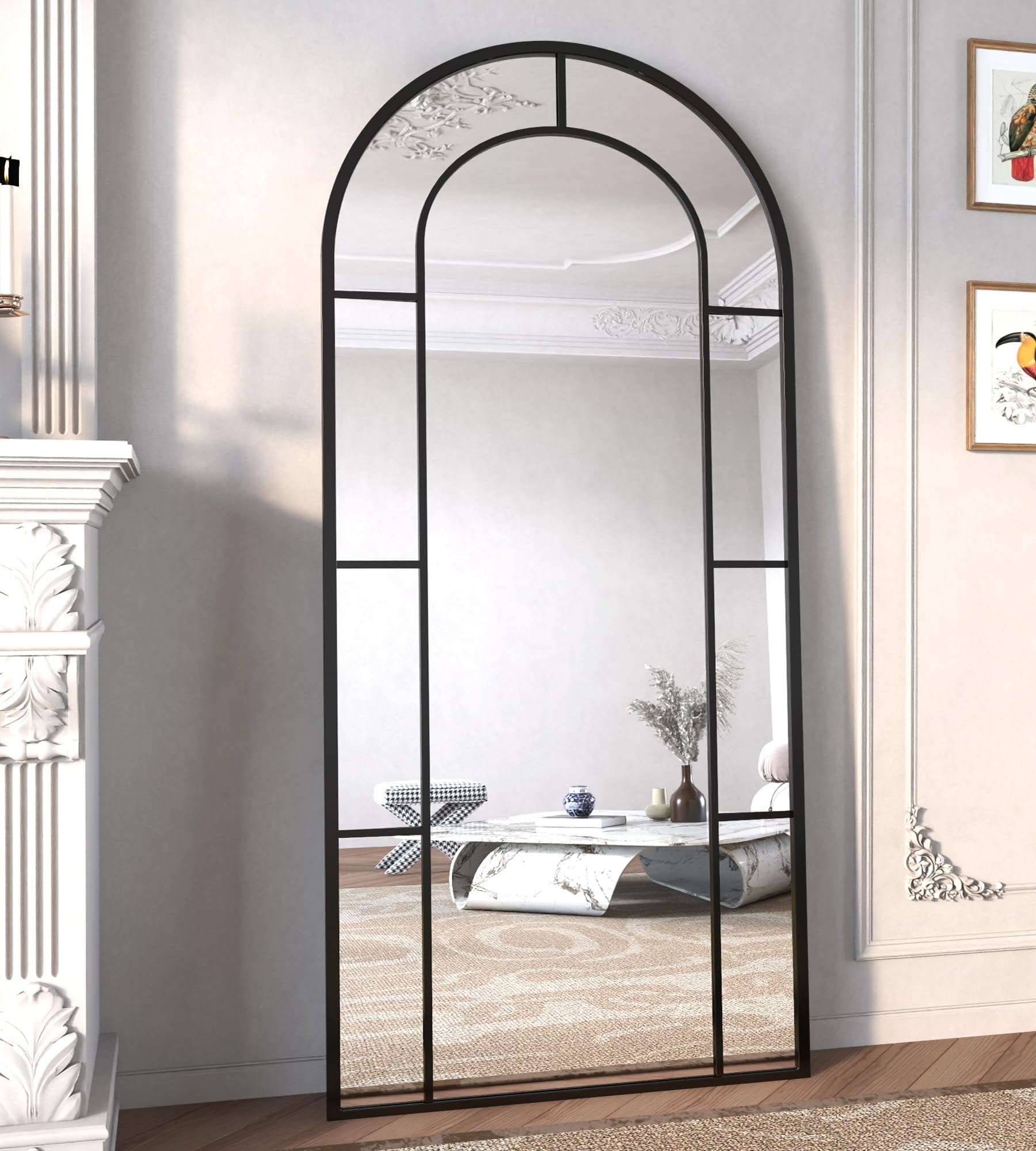 Arched Full Length Mirror, 56"x22" Mirror Full Length, Oversized Floor Length Standing Mirrors, Large Body Wall Mounted Window Pane Mirrors, Hanging or Leaning (Black)