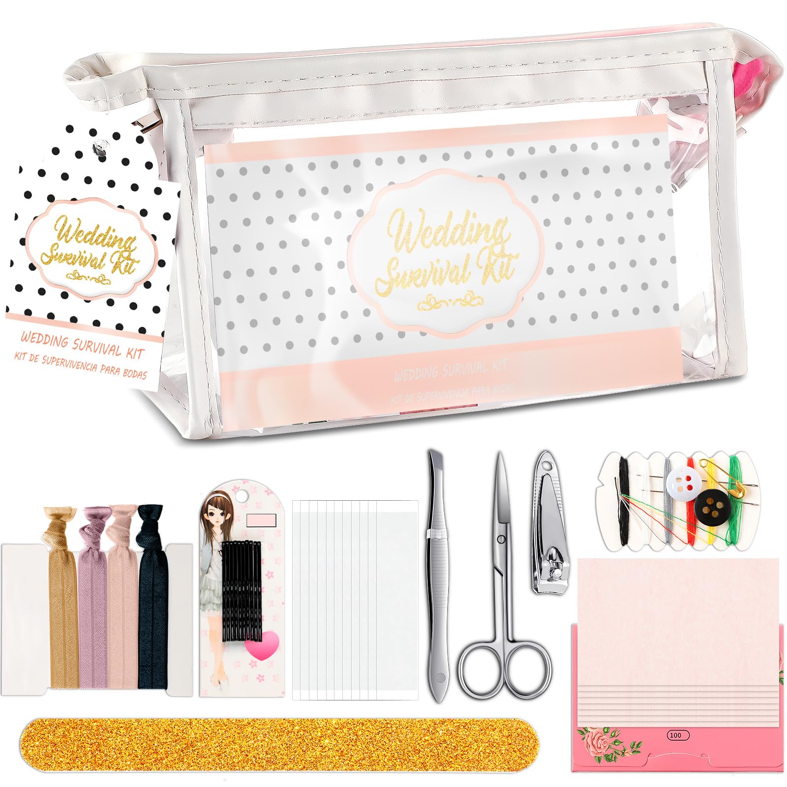 Chumia Wedding Survival Kit, 132 Pieces Emergency Kit for Weddings, Parties, Proposals, Mini Emergency Kits for Women, with Makeup Bag, Emergency Supplies for Brides and-image-30