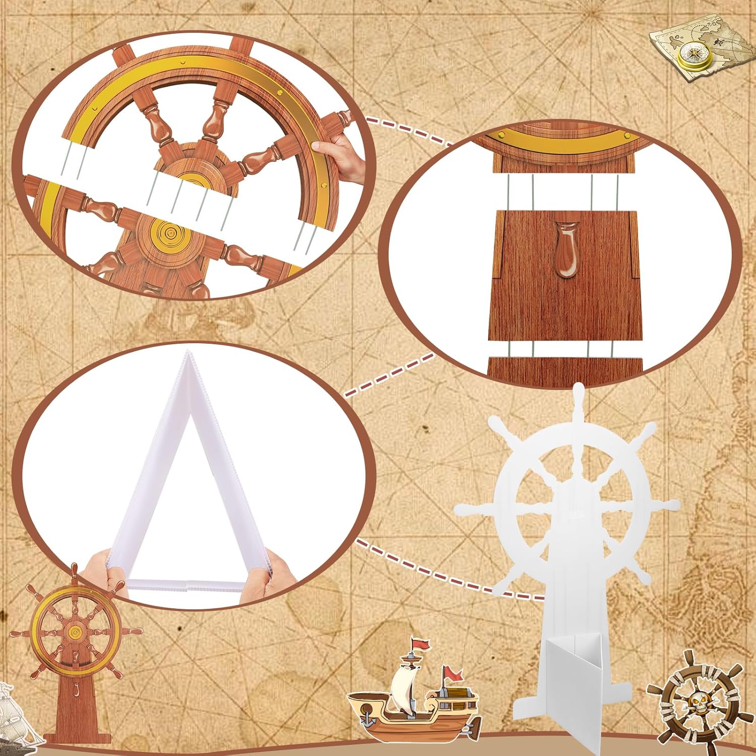 4 Feet Ship Wheel Cardboard Cutout Standup Nautical Party Decoration Large Pirate Ship Wheel Photography Prop Party Back Drops Halloween Decor