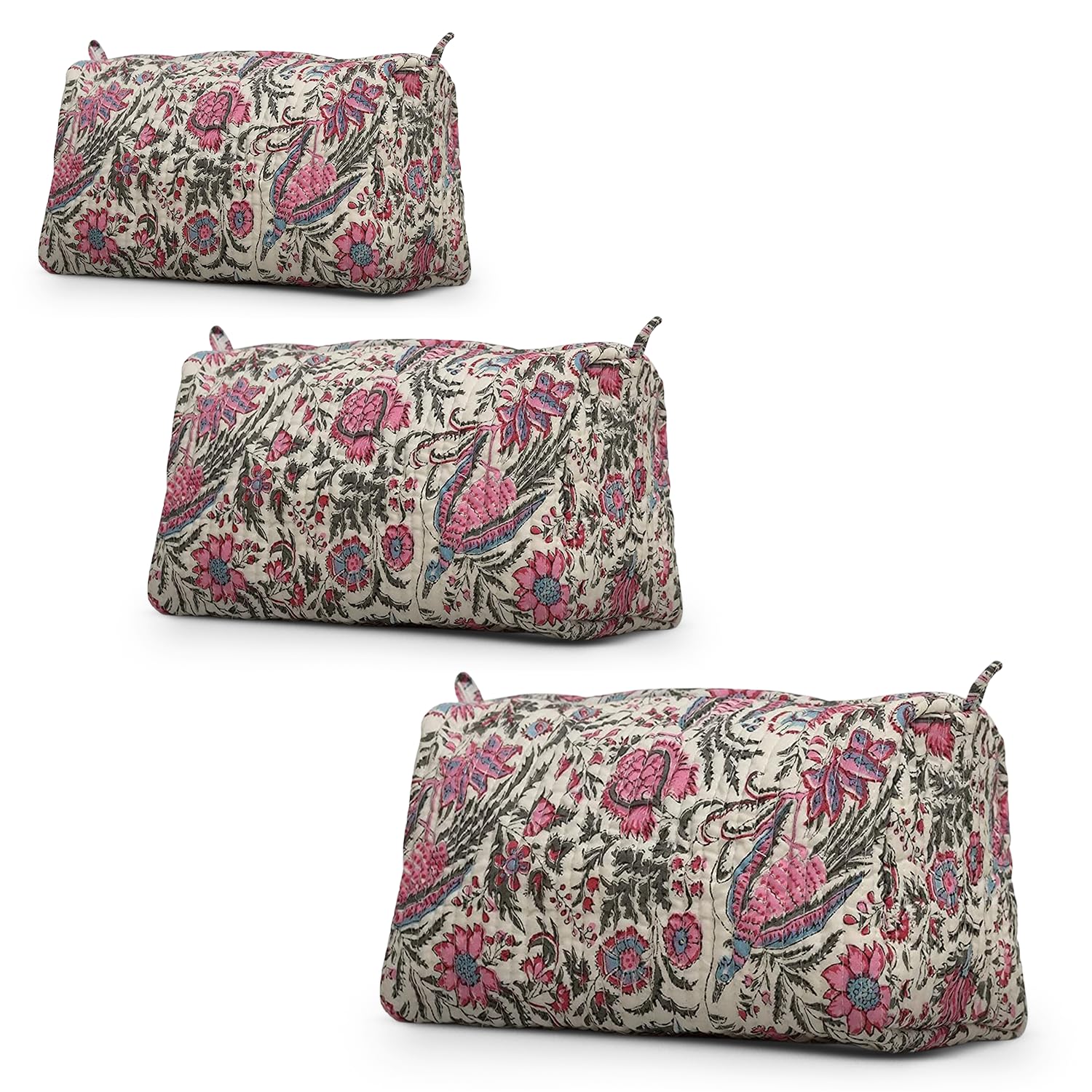 Cotton Hand Block Floral Print Toiletry Bag For Women Make Up Cosmetic Bag Jewelry Organizer Kit Storage Case Travel Accessories Essential Toiletries