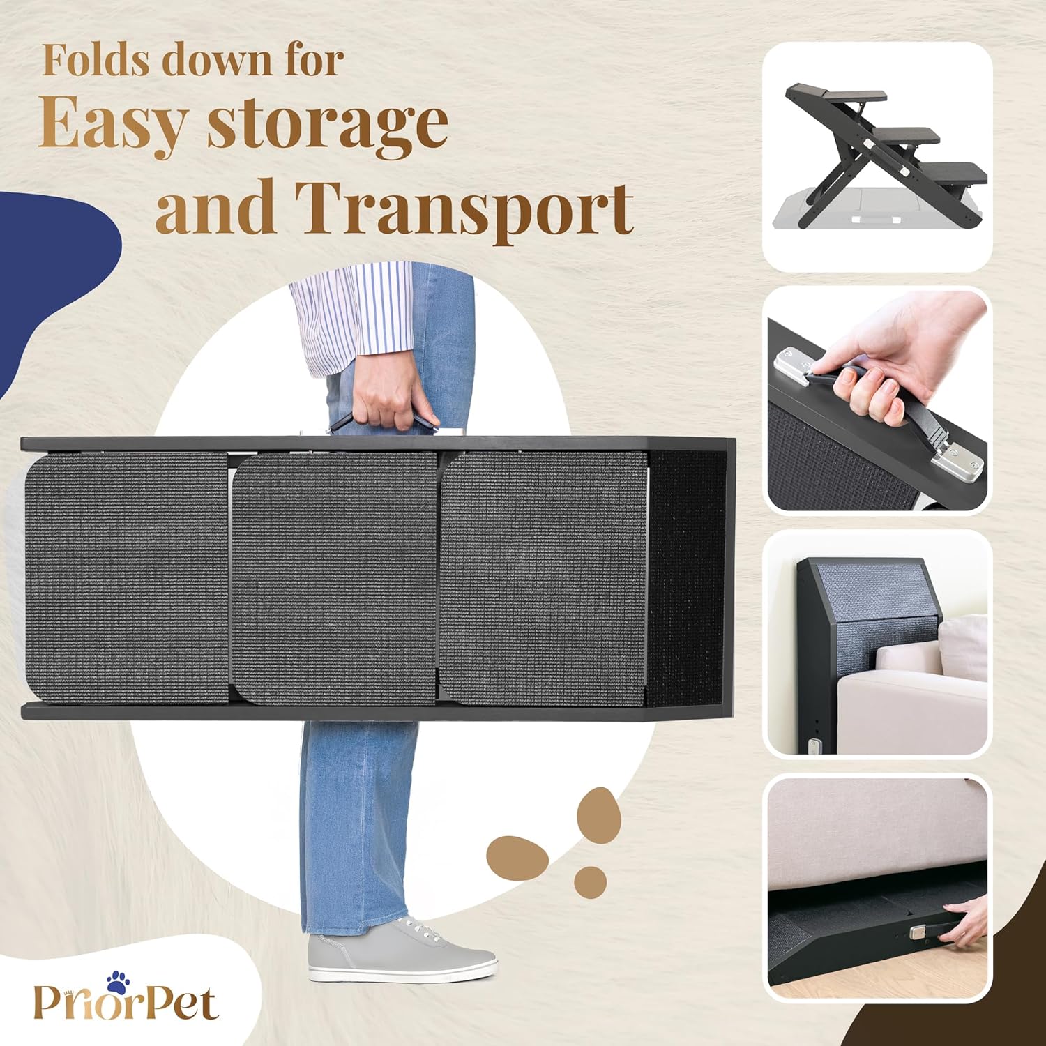 Dog ramp for Couch – Non-Slip, Sturdy Build Foldable Dog ramp – Supports up to 200lbs – Adjustable 7'' to 20'' – Landing Platform Seamlessly Connects – Birchwood Pet Ramp for Small Dogs –Black