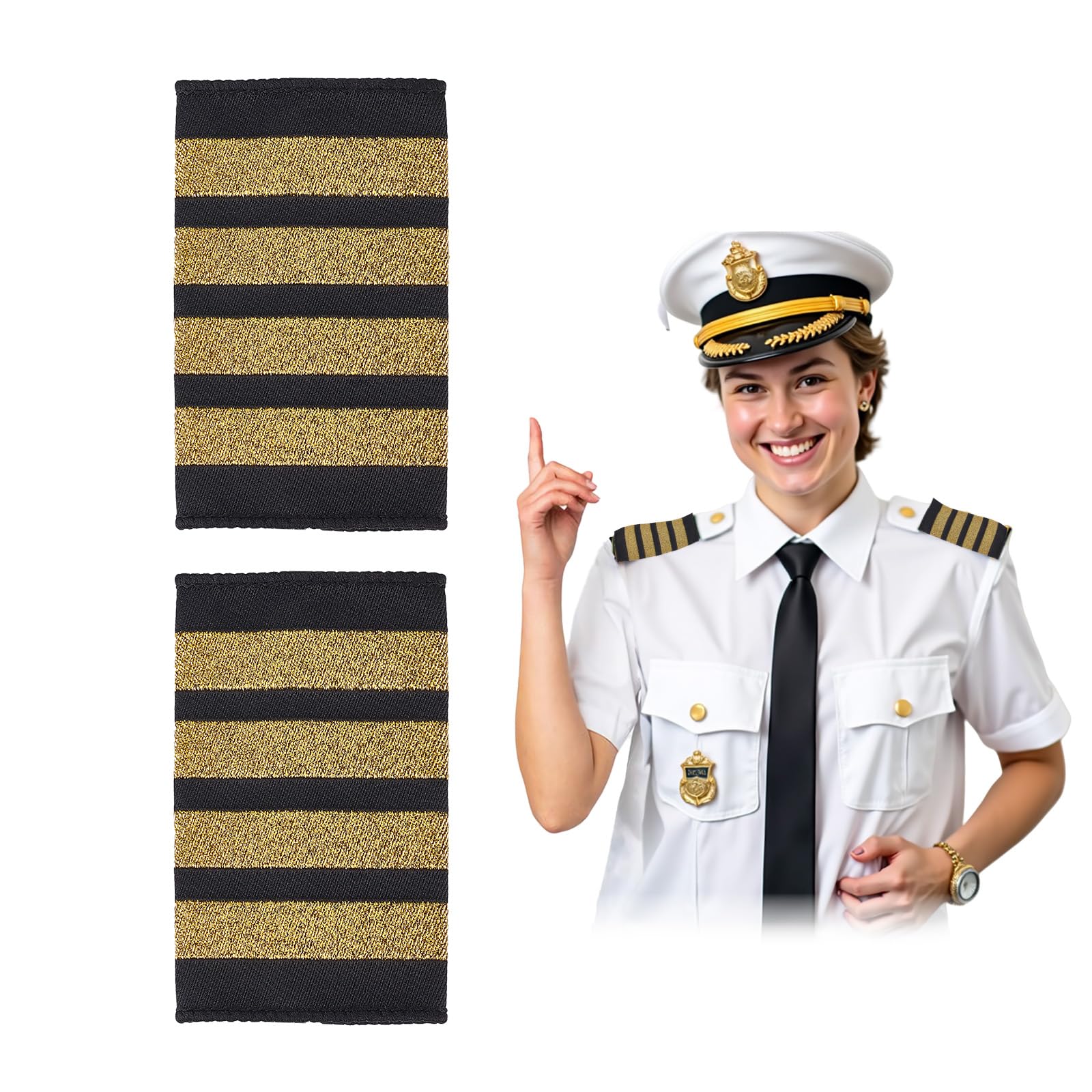 NICENEEDED 2 Pcs Shoulder Boards Epaulets, Uniform Bars Airline Pilot Epaulets, Four Bars Captain Shoulder Boards Insignia Sliders Cosplay Epaulette Sliders Traditional Officer Uniform Epaulets