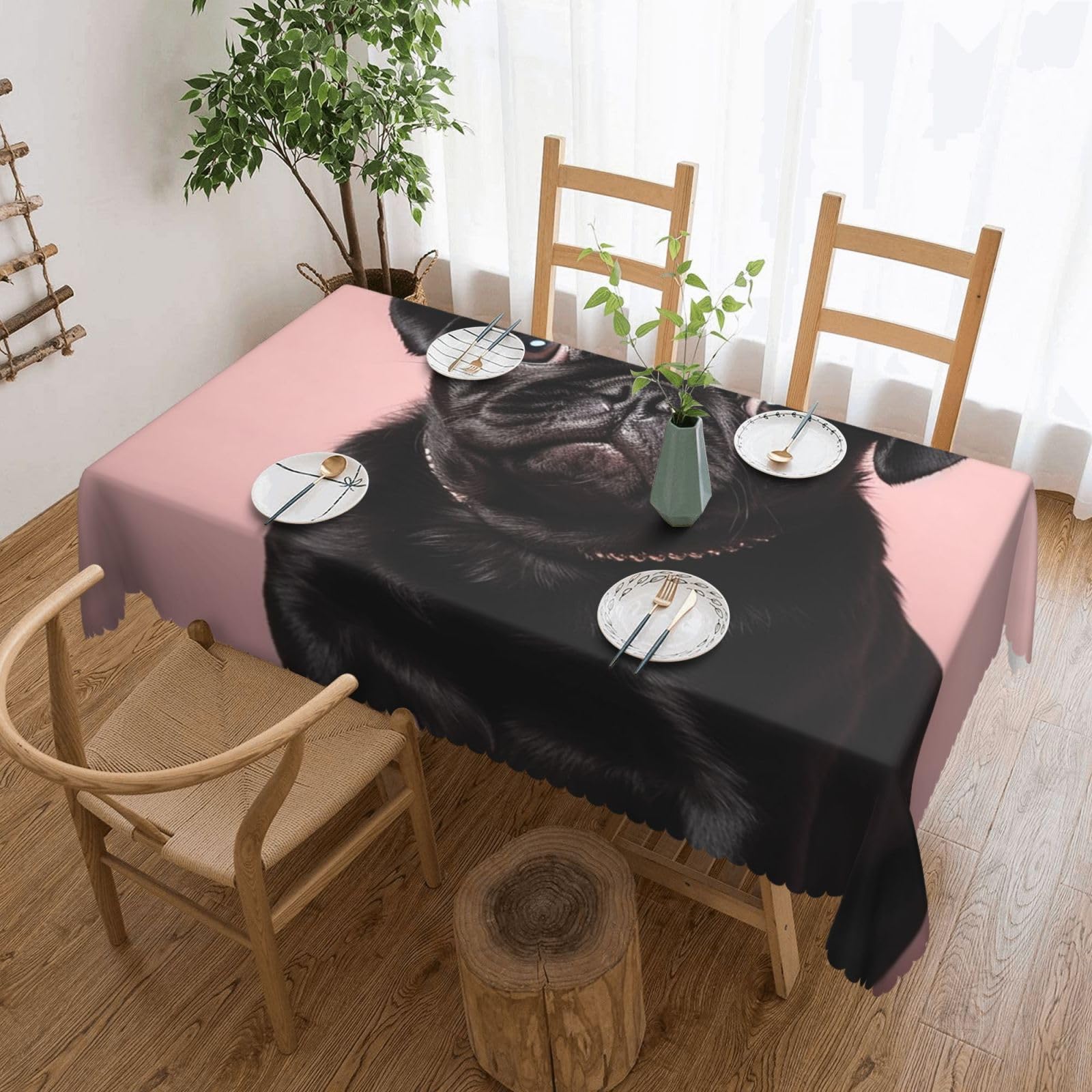 Fodpand Black Cute Pug Tablecloths For Rectangle Tables 72 X 54 Inches - Reusable And Washable Table Clothes Decorative Table Cover For Dining Tables, Buffet Parties, Wrinkle Resistant