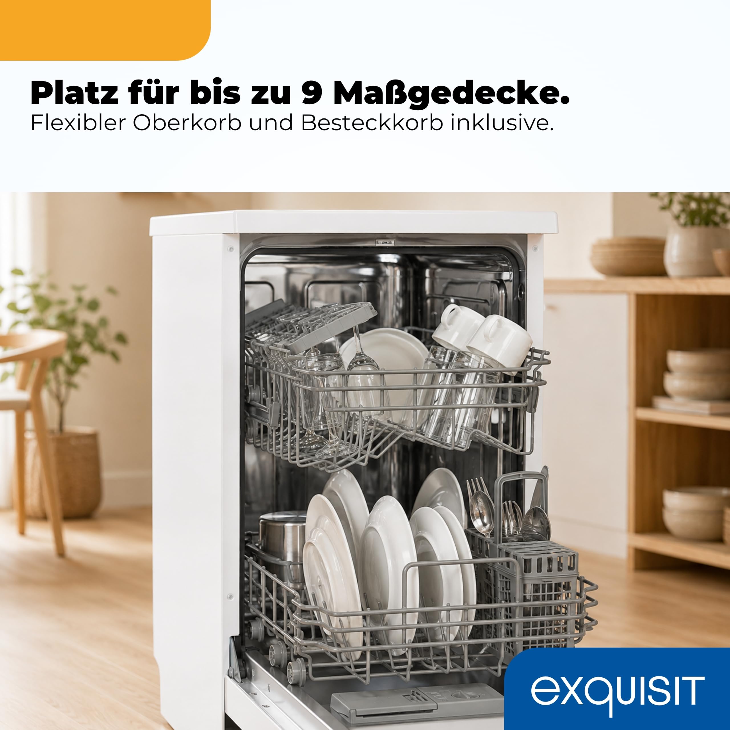 Exquisit Spülmaschine 45 cm Freistehender Geschirrspüler 9 Maßgedecke 7 Programme Eco-Modus 49 dB Energieklasse E GSP9309-030E Weiss