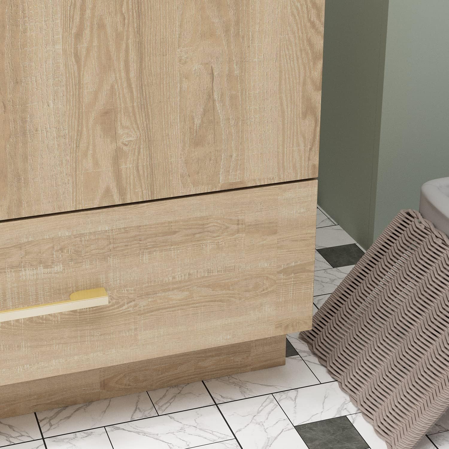 AIEGLE Bathroom Vanity and Sink with 3 Drawers & Sliding Barn Door, Bathroom Vanity Storage Cabinet Base & Marble Sink Top Combo (Natural Color, 29.9" L x 18.8" W x 33.6" H)