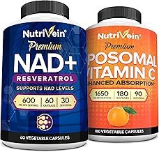 Nutrivein Premium NAD Resveratrol & Liposomal Vitamin C Supplement Bundle: High Absorption Vitamin C Capsules & Synergistic NAD Resveratrol Supplement Pair - Aging, Cognition, Metabolism, & Defenses