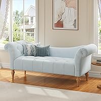 Christopher Knight Home Ucal Light Blue Velvet Upholstered End of Bed Ottoman Bench with Button Tufting & Curved Arms