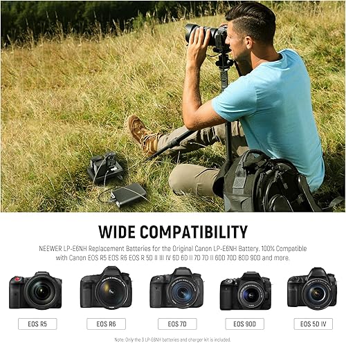 Miniatura 5 de NEEWER LP-E6NH - Juego de batería de repuesto y cargador USB, paquete de 3 unidades de repuesto de 2250 mAh para batería LP-E6NH y cargador USB de