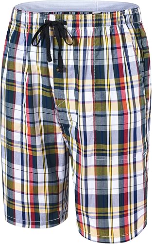 Miniatura 3 de MoFiz - Paquete de 3 pantalones cortos de pijama a cuadros para hombre, pantalones cortos tejidos de algodón para dormir y relajarse, pantalones