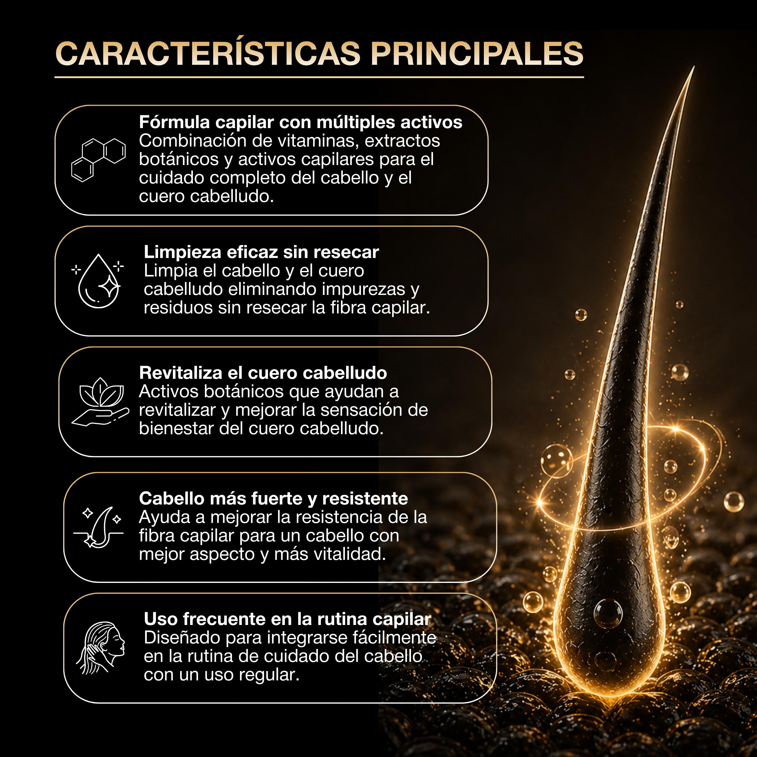 Champu Anticaida Hombre y Mujer 400ml | Formula Completa de Champu Cafeina + Biotina + Ginseng + Vitaminas Para el Pelo | Estimula el Crecimiento, Fortalece la Raíz | Sin Sulfatos | Uso Diario — view 4
