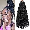 Goddess Box Braids Crochet Hair 14 Inch 8 Packs Pre-looped Bohemian Crochet Boho Box Braids With Curly Ends 3X Crochet Braids Synthetic Braiding Hair (14 inch, #1B)