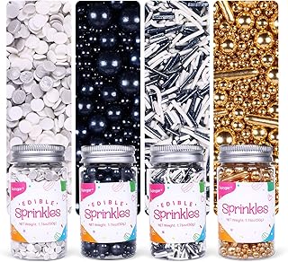 Sujoygar Black Gold and Silver Sprinkles Set, Graduation Black Sprinkles Mix for Cake Decorating Cupcake Topping Ice Cream Baking Cookies Dounts Wedding Party Decoration (7.04 Oz)