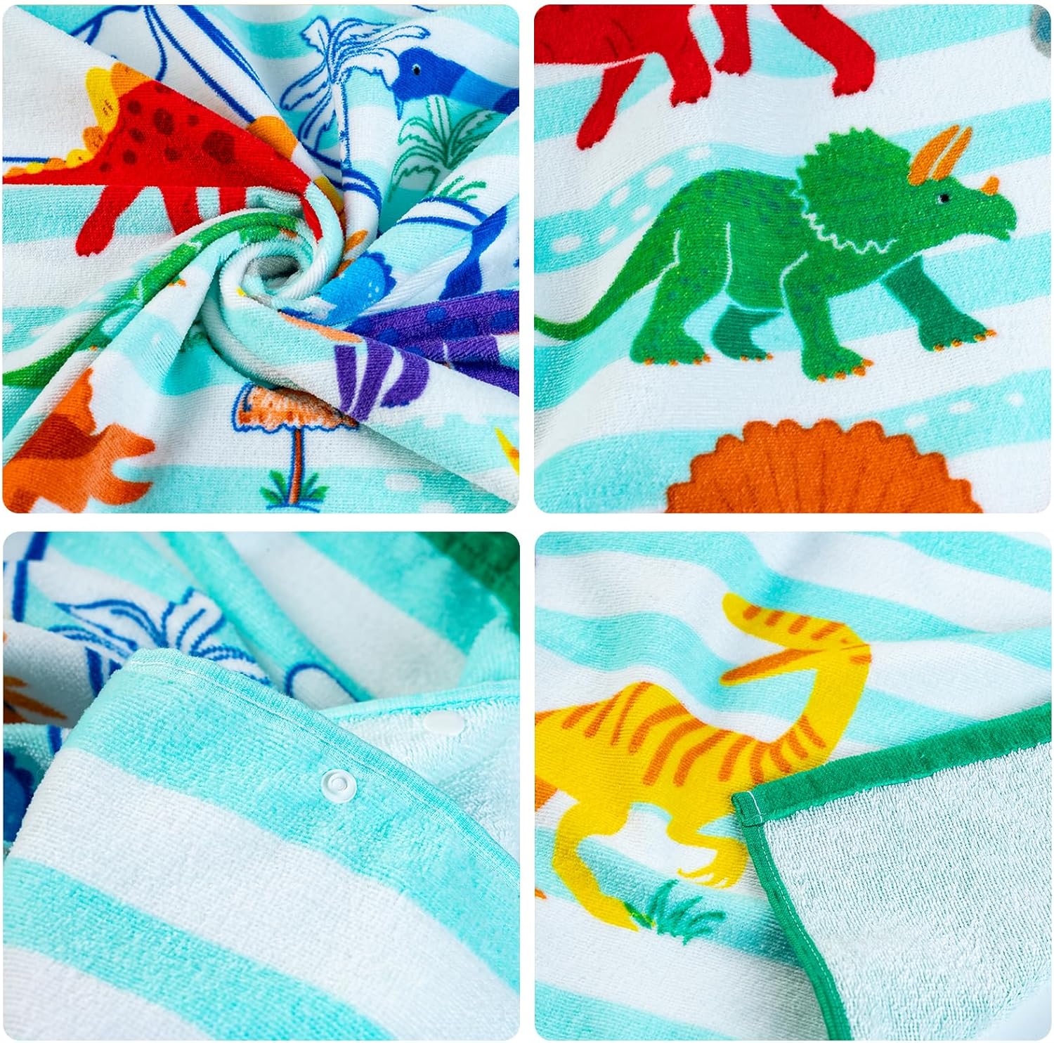 Gealaek 100% Cotton Hooded Towel for Toddlers 5-12 Years Boys Girls 60"x30" Extra Large Wearable Wrap Kids Bath Pool Beach Towel Soft Absorbent Beach Poncho(Dinosaur XL) - Image 5