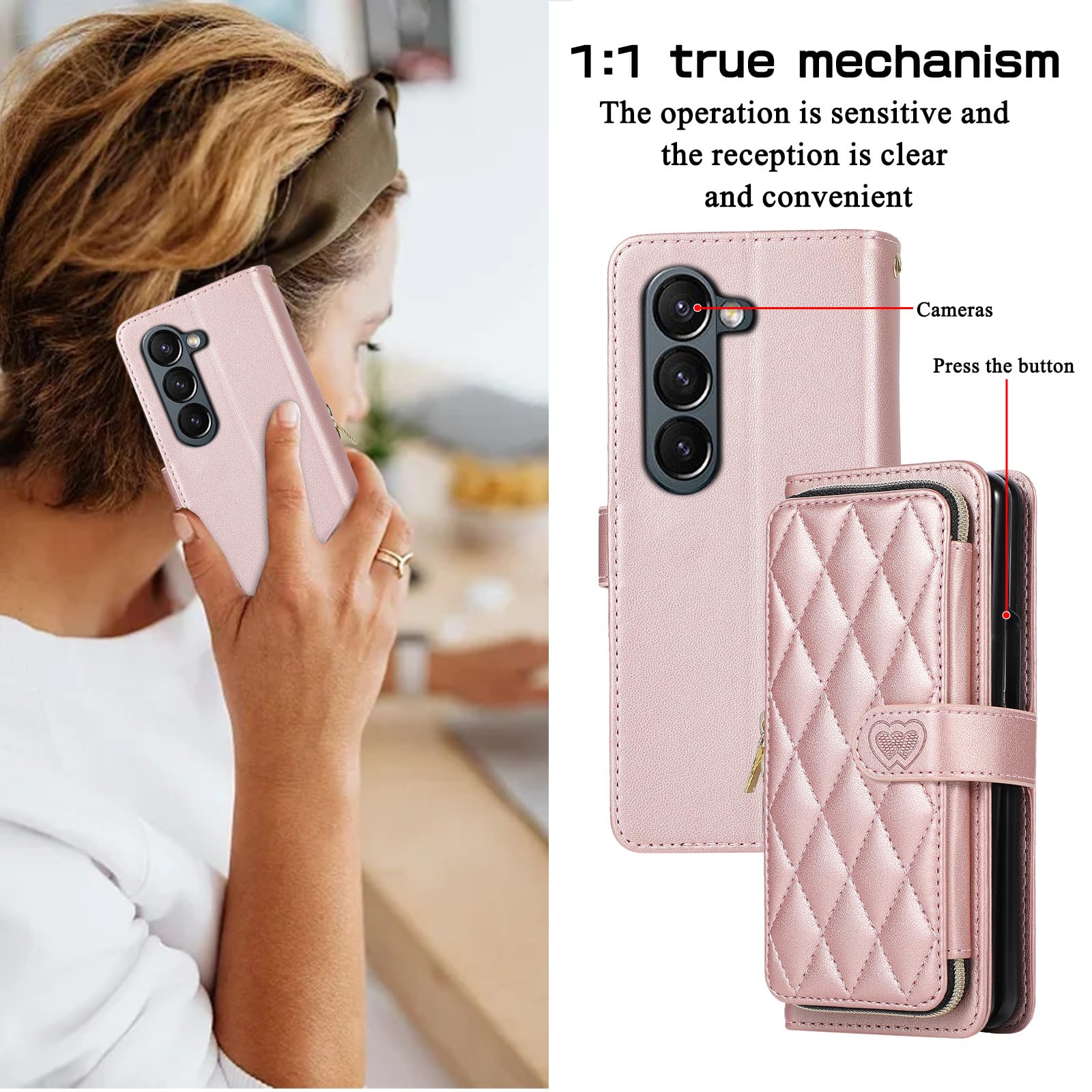 Etui-portfel do Samsung Galaxy Z Fold 6, skórzane etui z zamkiem magnetycznym, etui na karty, modne etui na telefon komórkowy z klapką, różowe