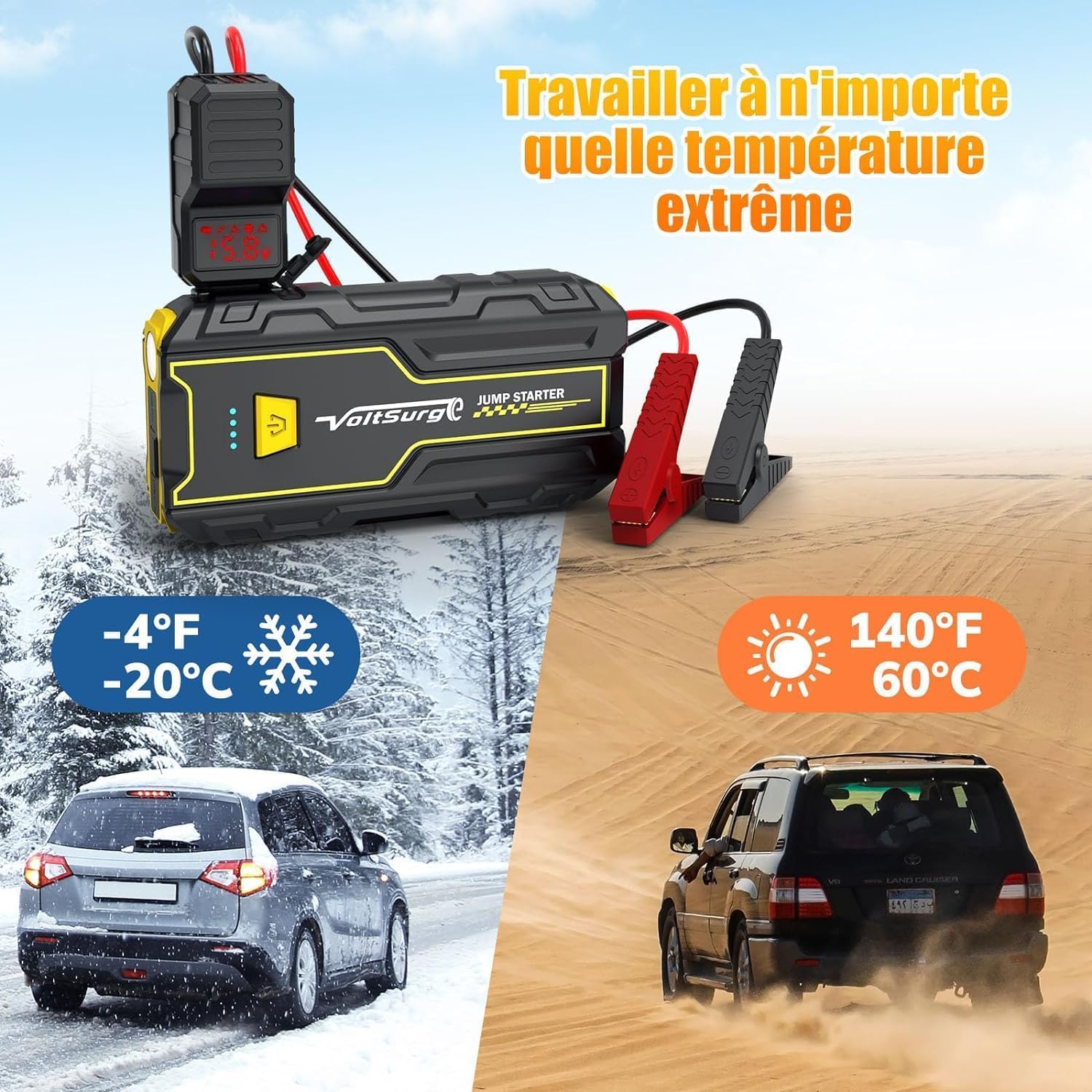 VoltSugre Booster Batterie Voiture 4000 Amp (7.0L+ Essence / 5.5L+ Diesel) Démarreur Portable Jump Starter Puissant pour Batterie au Lithium 12V (D01)